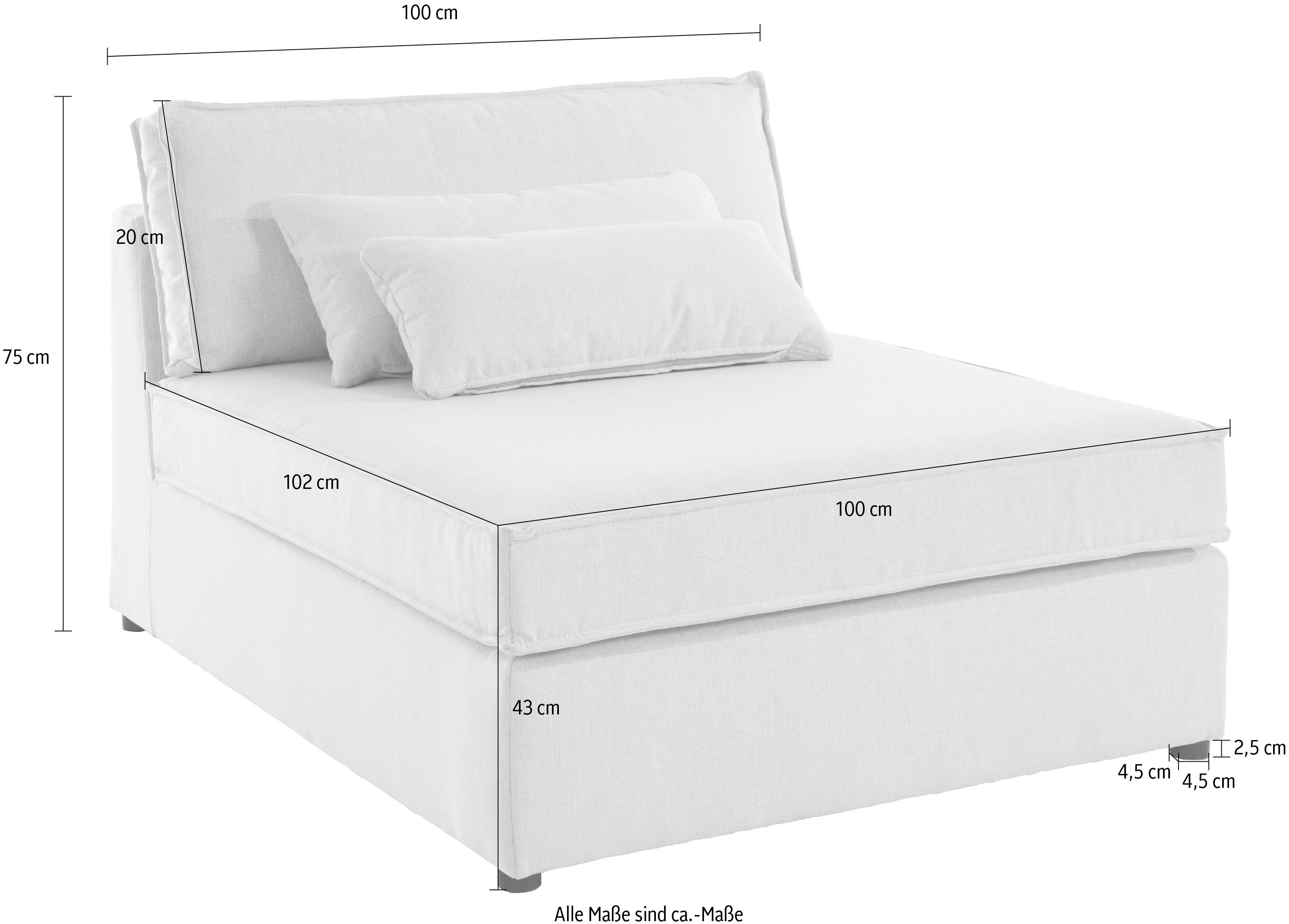 RAUM.ID Bank-middenelement Enid Deel van een modulaire bank, stevig zitcomfort, ook in breedribcord