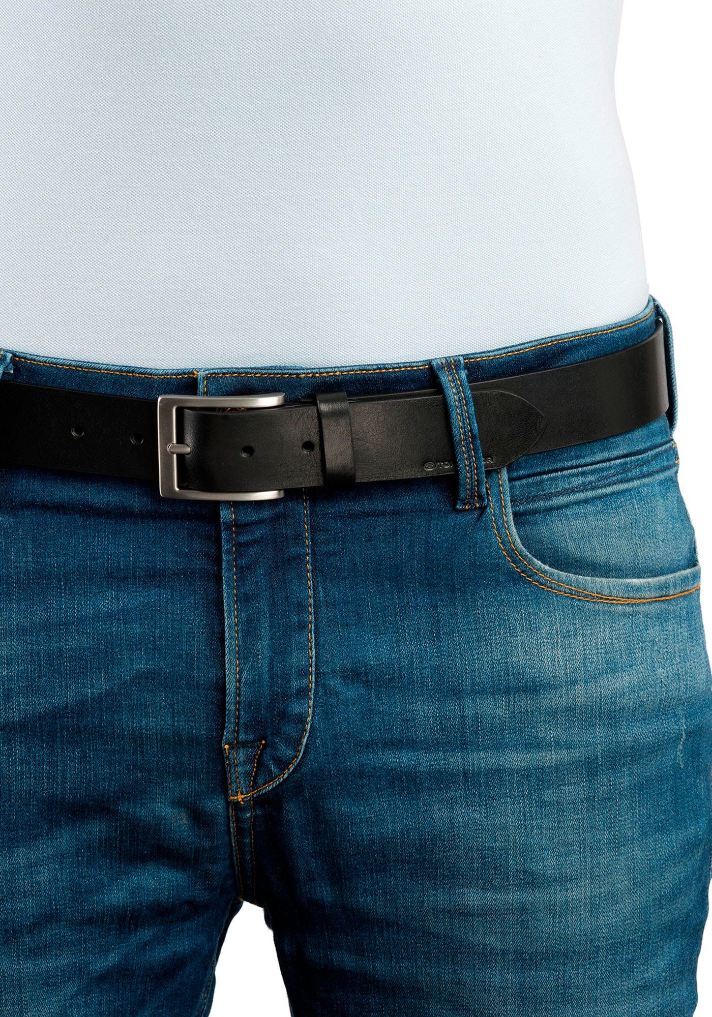 Tom Tailor Leren riem TTJADEN 3,5 cm brede herenriem, ideaal voor jeans tot maat 120