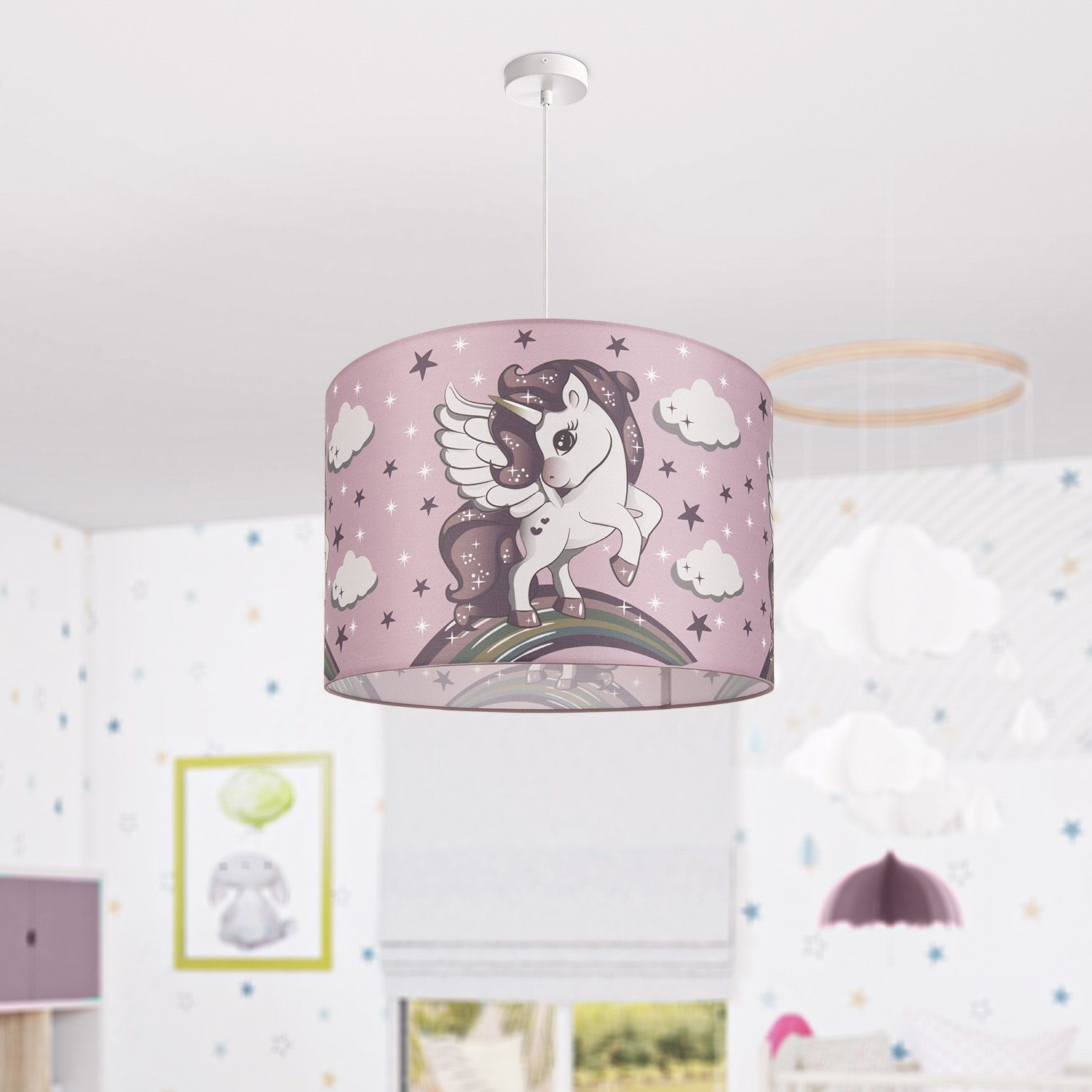 Paco Home Hanglamp Cosmo 213 Kinderlamp plafondlamp LED kinderkamer lamp met eenhoorn, E27
