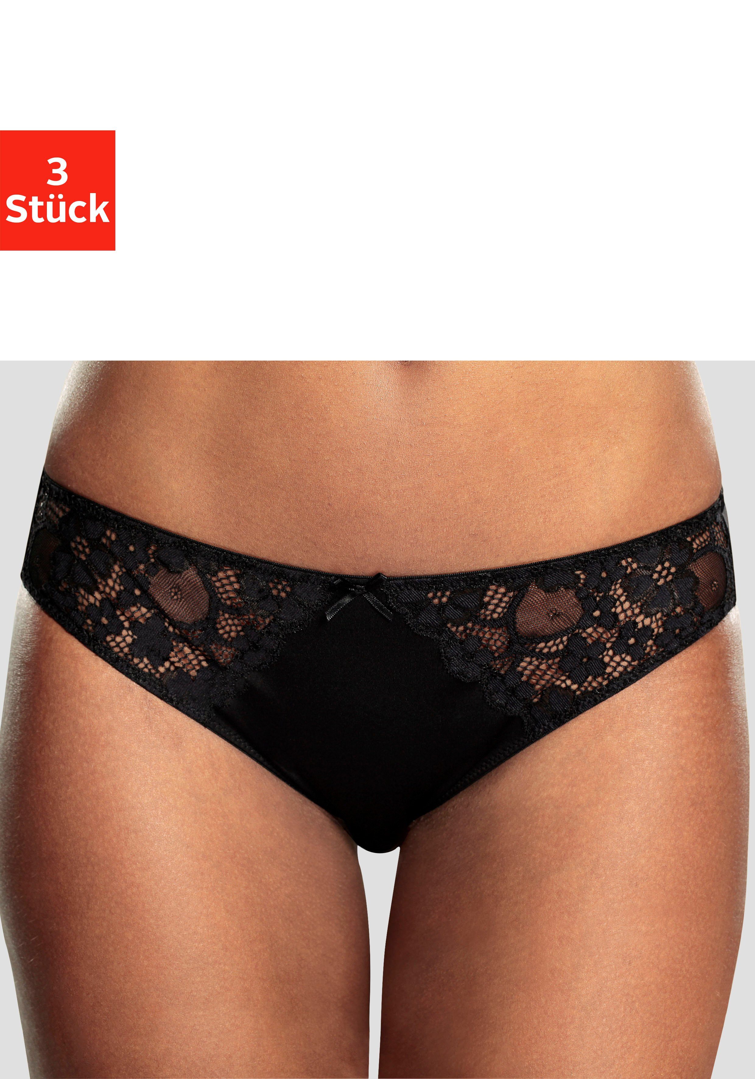 Petite fleur Slip met iets transparante jacquard-kant aan beide kanten opzij (3 stuks) dames slips maat 40/42 zwart