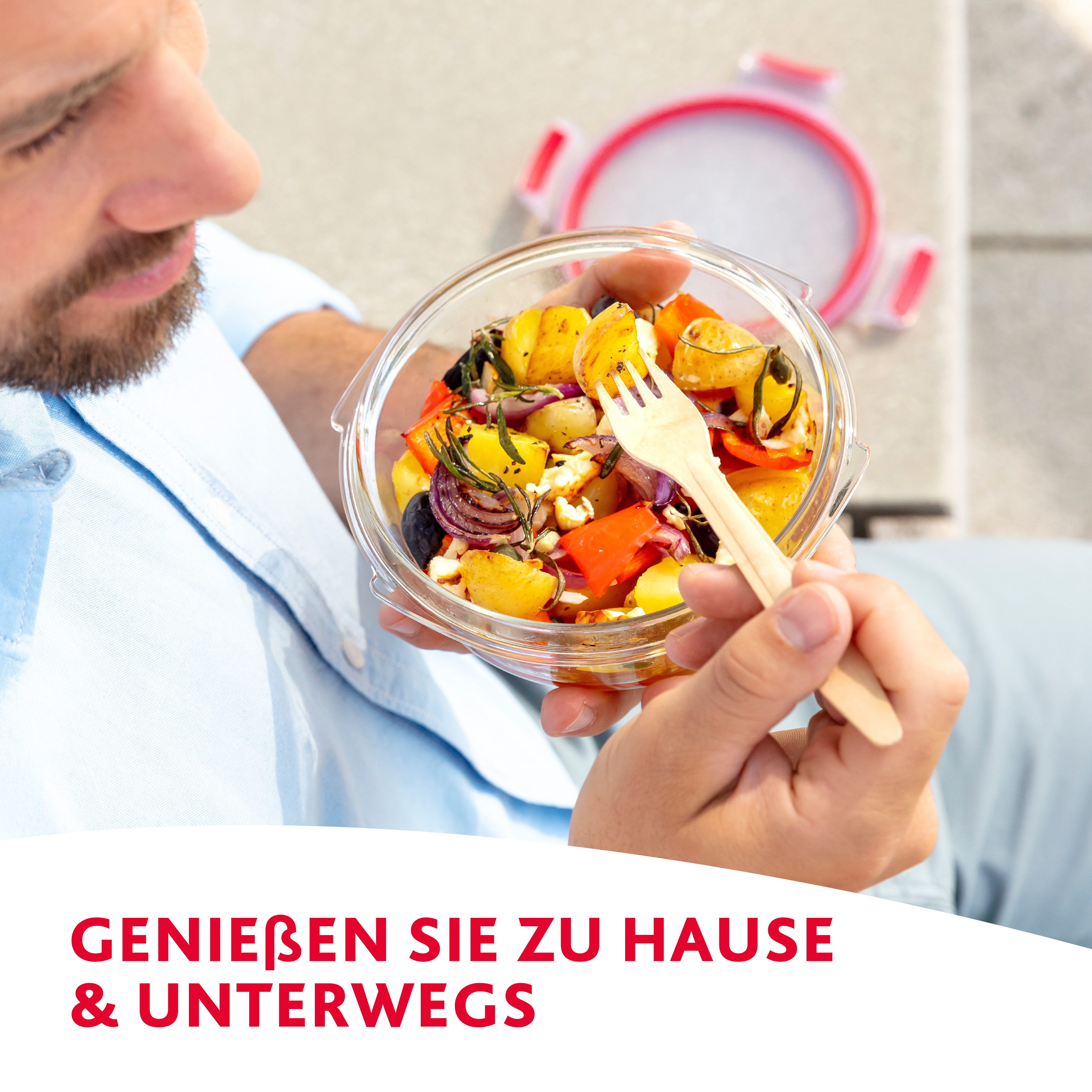 Emsa Bewaarbeker Clip & Close Glas 0,8 liter, vierkant, stapelrand, ovenbestendig, lekvrij (2-delig)
