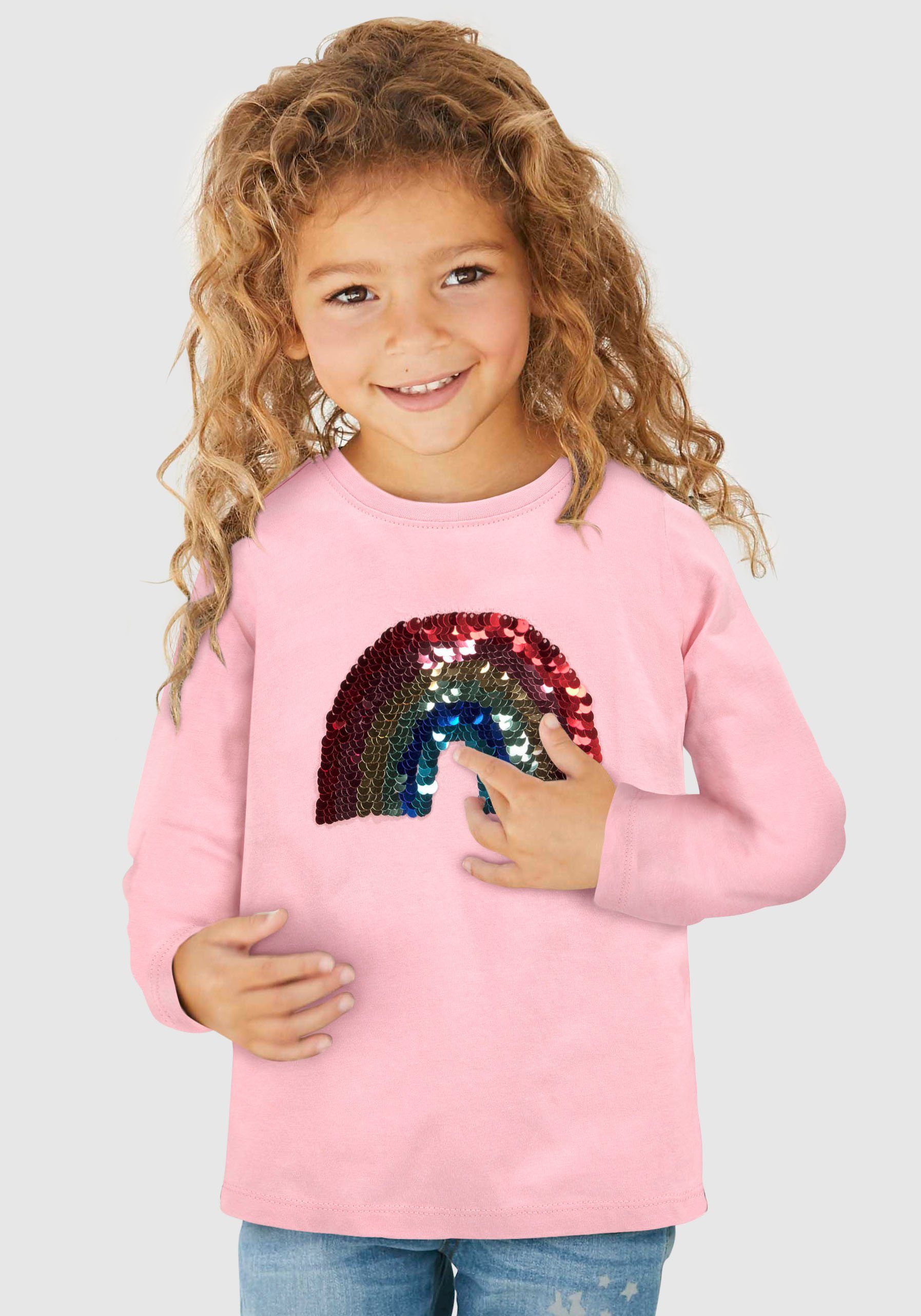 KIDSWORLD Shirt met lange mouwen Regenboog Lange mouwen, basic pasvorm, met glanzende pailletten-applicaties