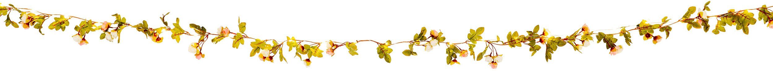 näve Led-lichtsnoer Roosjes witte en roze rozenbloemen, warmwitte led, lengte 420 cm, aansluitkabel 5 m (1 stuk)