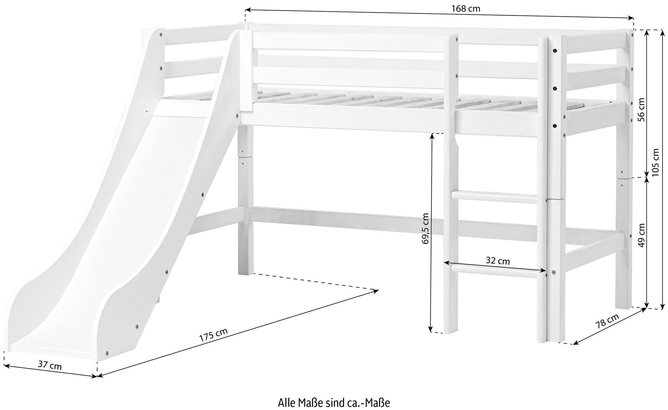 Hoppekids Hoogslaper "Winter Wonderland" 70x160 met glijbaan, gordijn & matras (set)