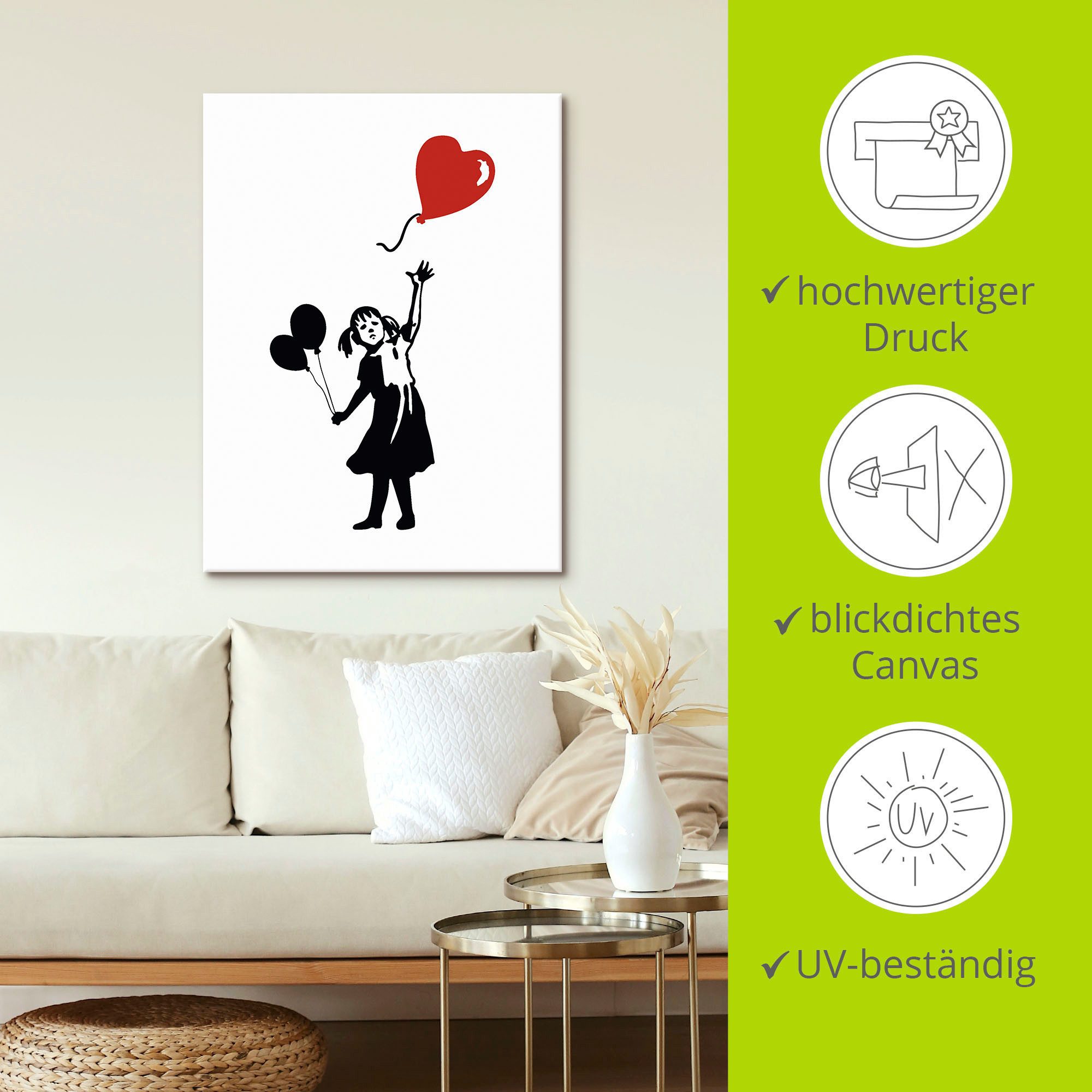 Artland Artprint op linnen Silhouet meisje ballon hart