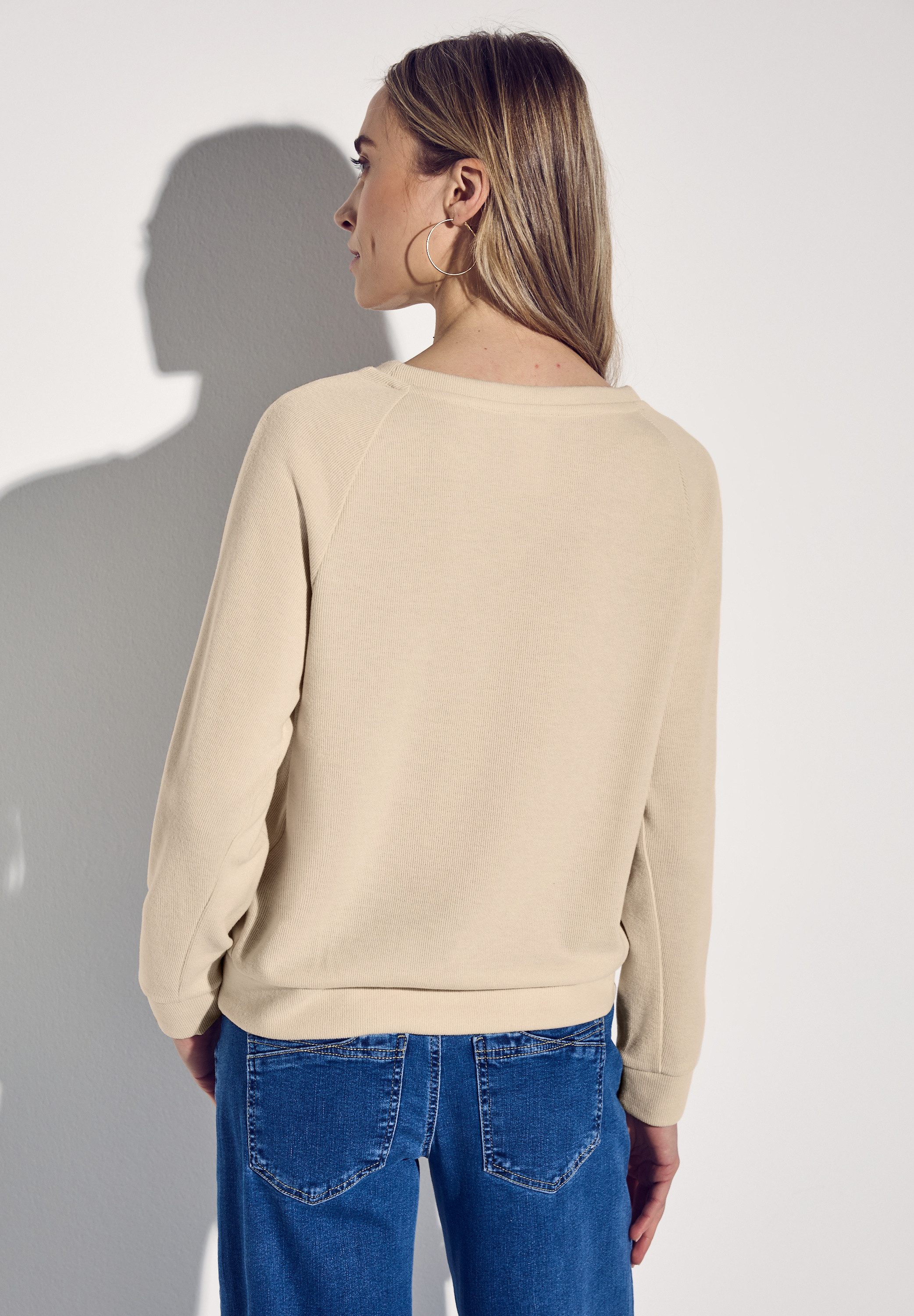 STREET ONE Sweater met u-hals en in fijne structuur-look