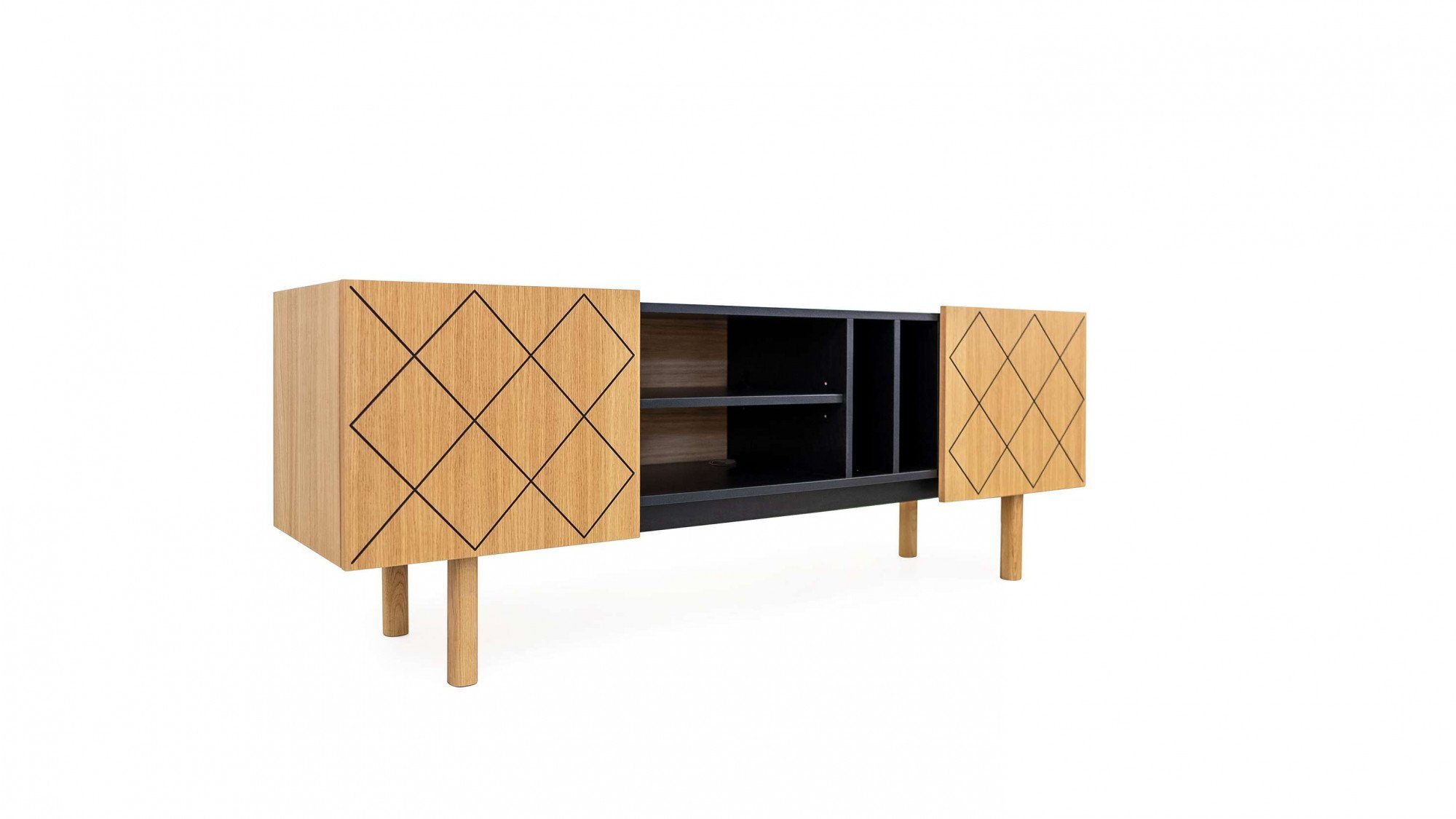 Woodman Dressoir PORTO Commode, decoratieve frezingen, met eikenhoutfineer, breedte 175 cm