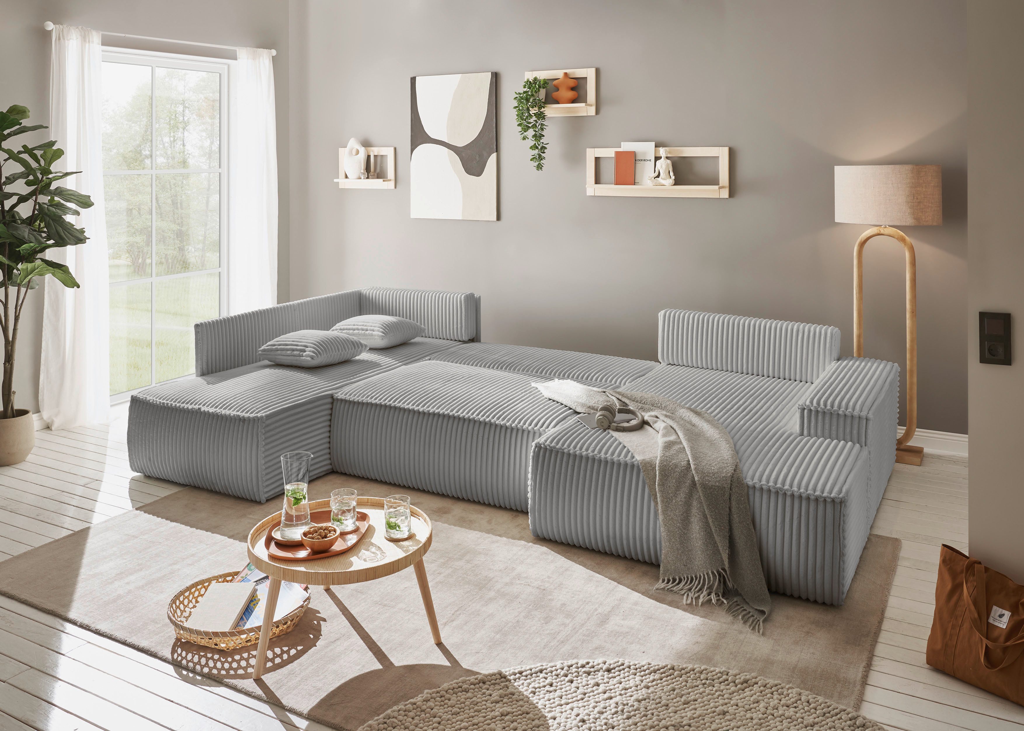 andas Zithoek FINNLEY U-model XXL 329 cm, bedbank, slaapfunctie m. bedkist