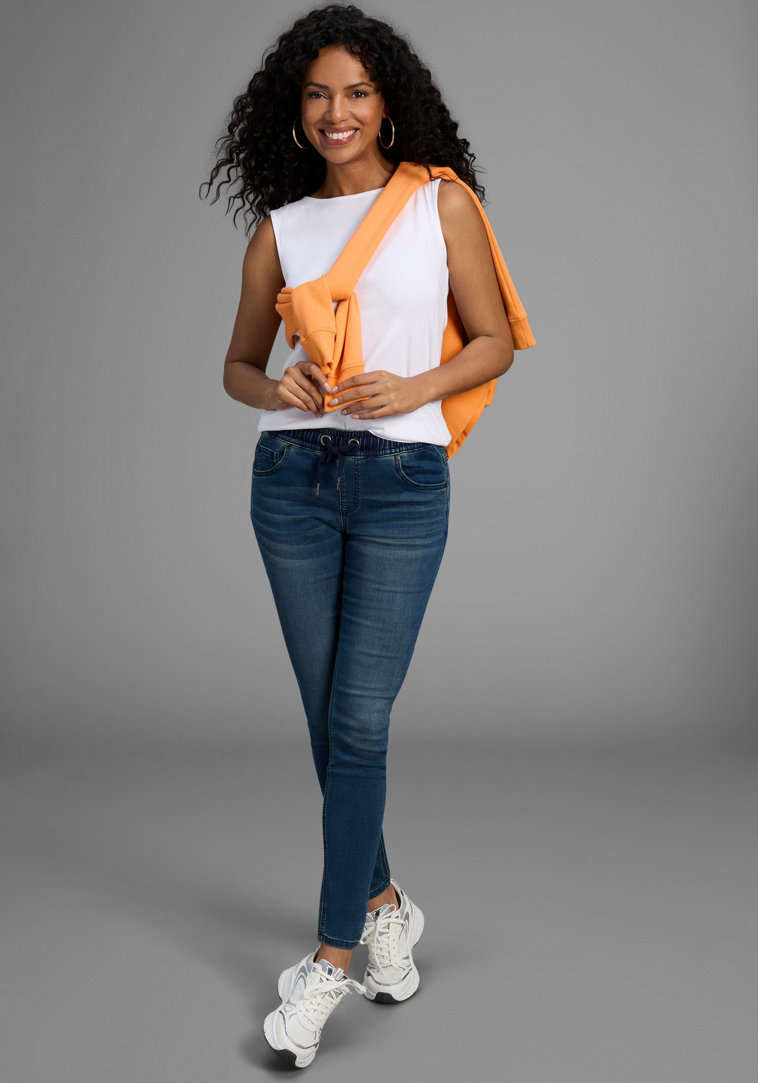 Arizona Stretch jeans wijdere pijp, normale taillehoogte, enkel-lang, met used-wassing