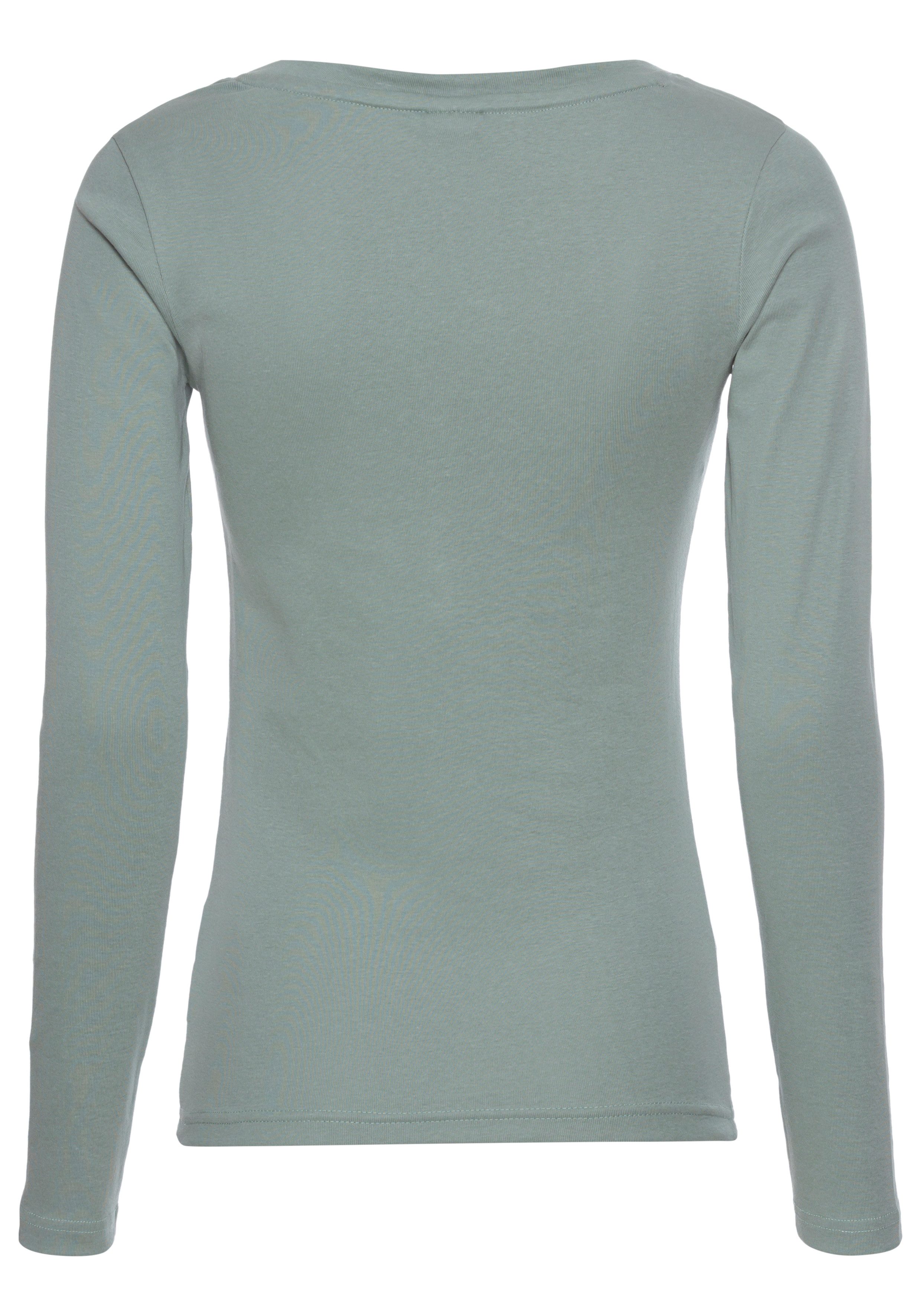 KangaROOS Shirt met lange mouwen oprolbare mouwen, figuurvolgende snit, met logoprint