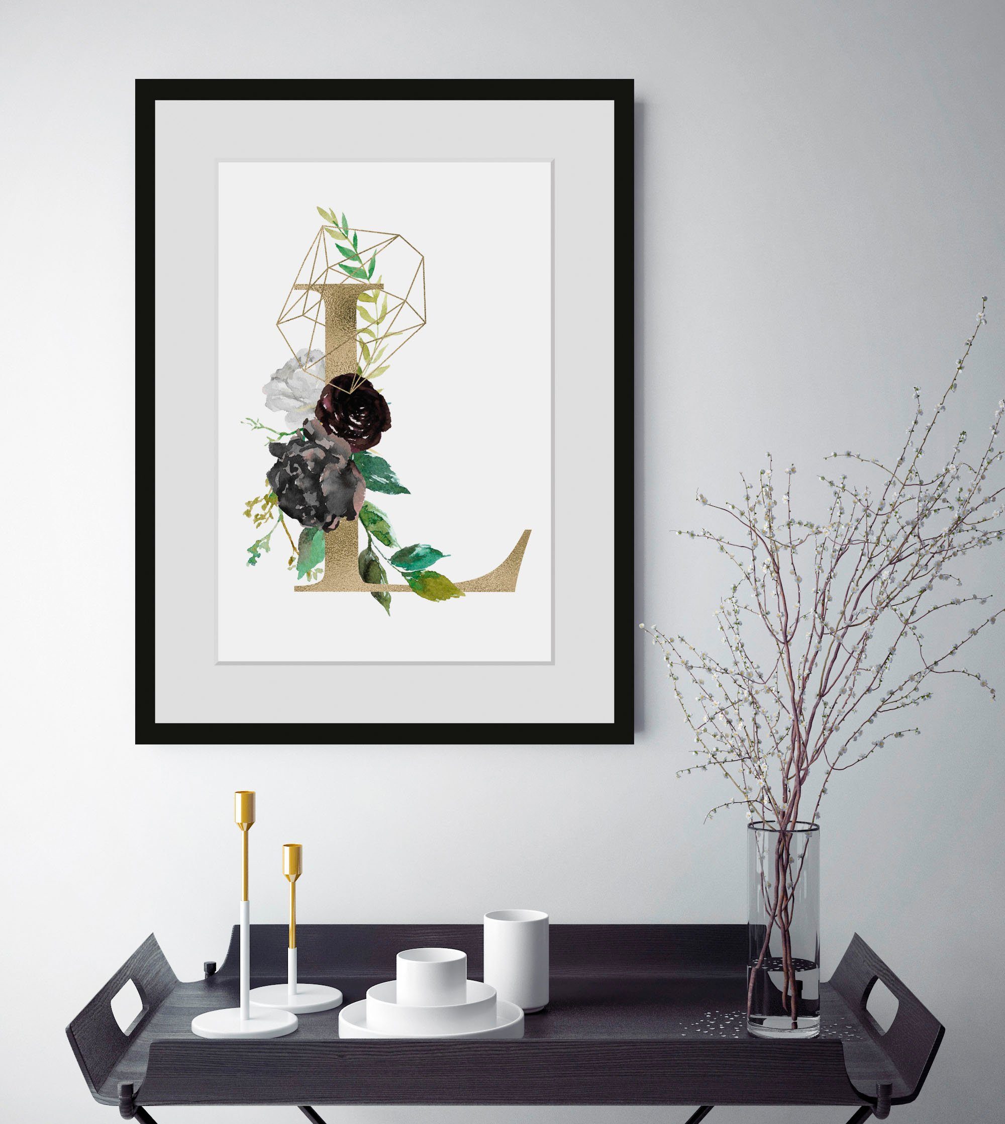 queence Wanddecoratie L HD premium posterdruk incl. houten lijst (1 stuk) schilderijen maat 30 cm x 40 cm goud