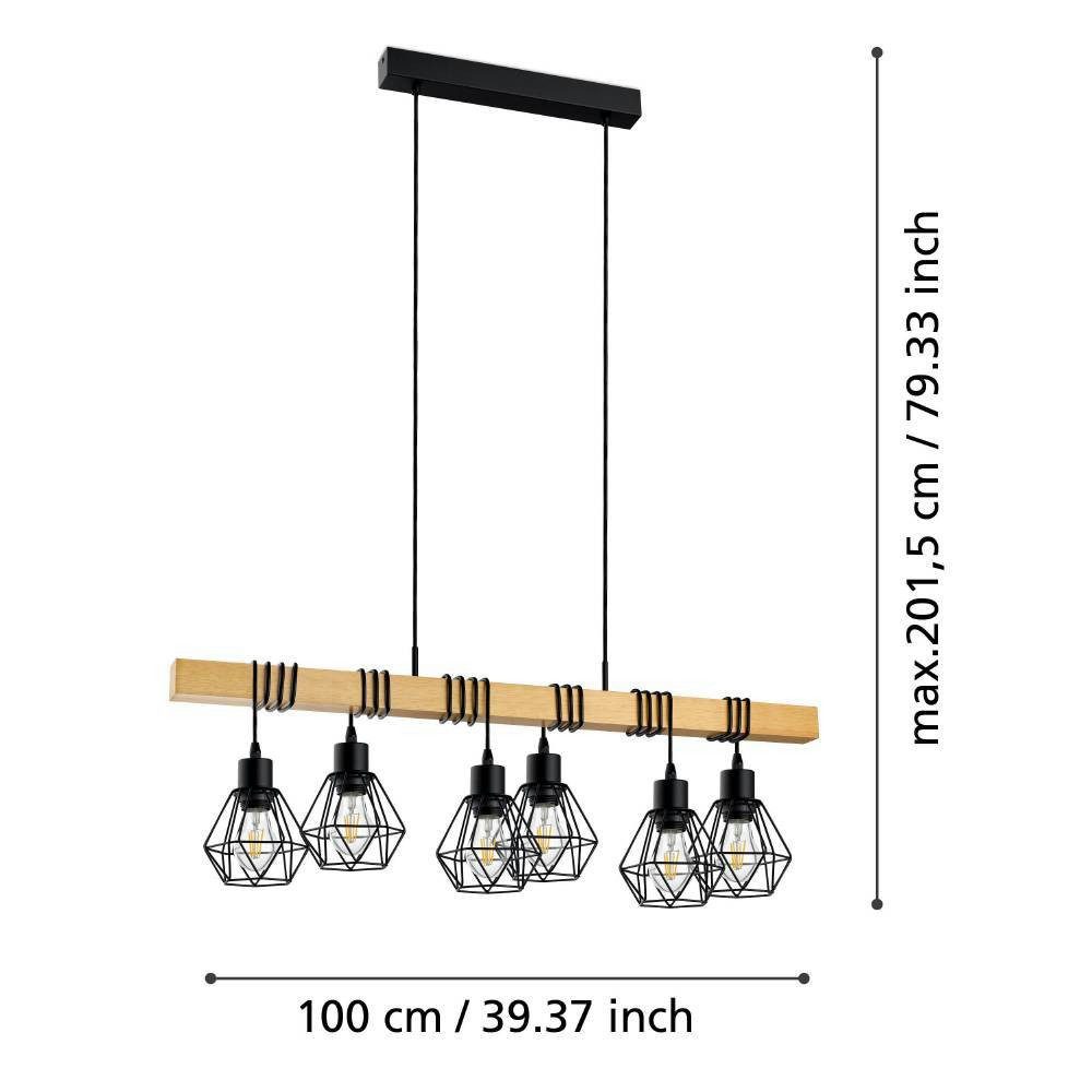 EGLO Hanglamp TOWNSHEND 5 Vintage hanglamp, zwart, bruin, FSC gecertificeerd, E27 (1 stuk)