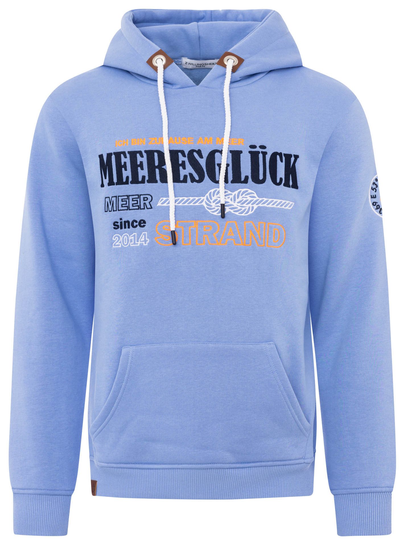 Zwillingsherz Hoodie Zee geluk met geborduurd detail op de mouw en capuchon