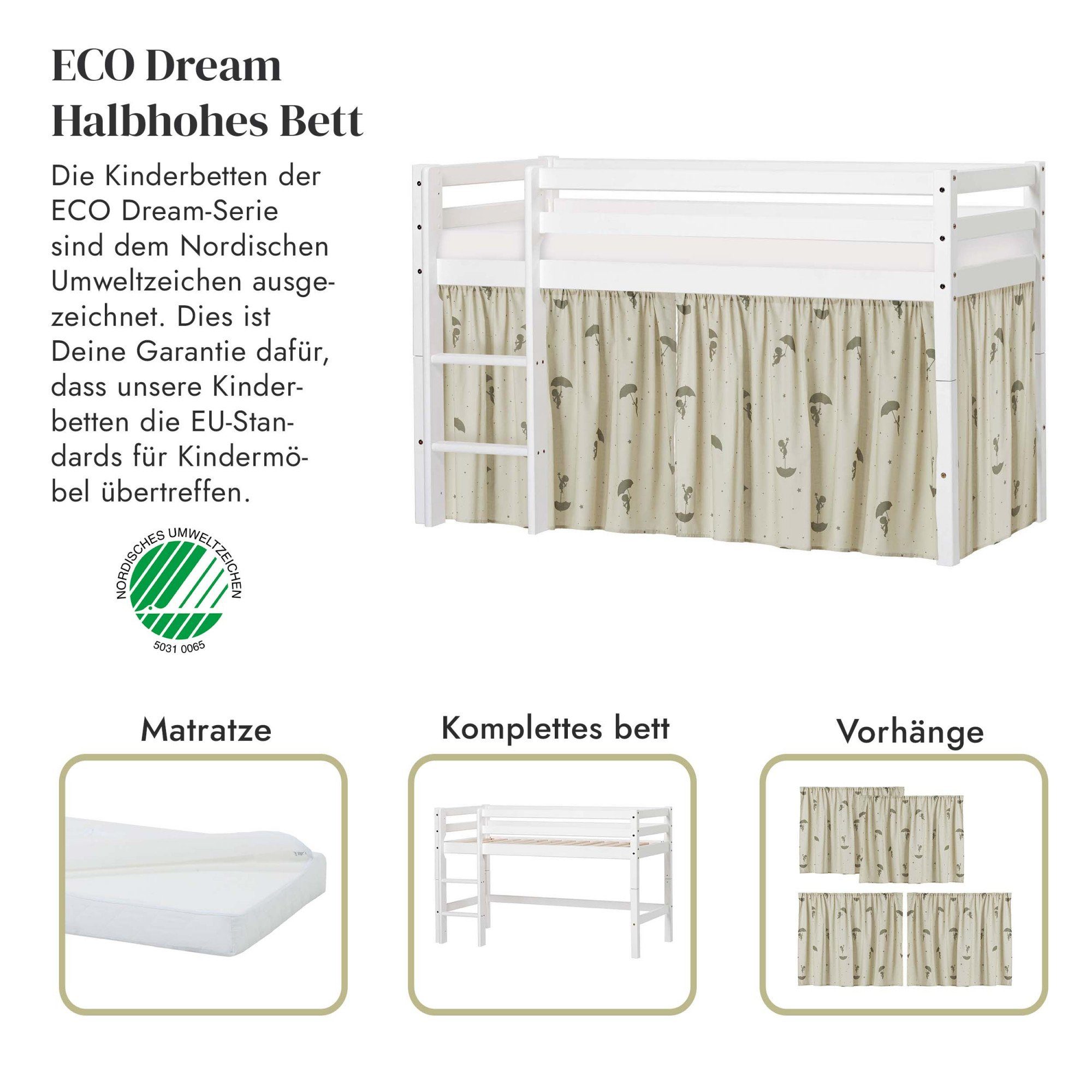 Hoppekids Speelbed Eco Dream Massief hout, naar keuze in 2 afmetingen en 4 kleuren, matras ter keuze