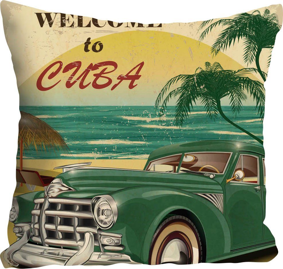 queence Sierkussen Welcome to Cuba met opschrift en auto, kussenovertrek zonder vulling(1 stuk)