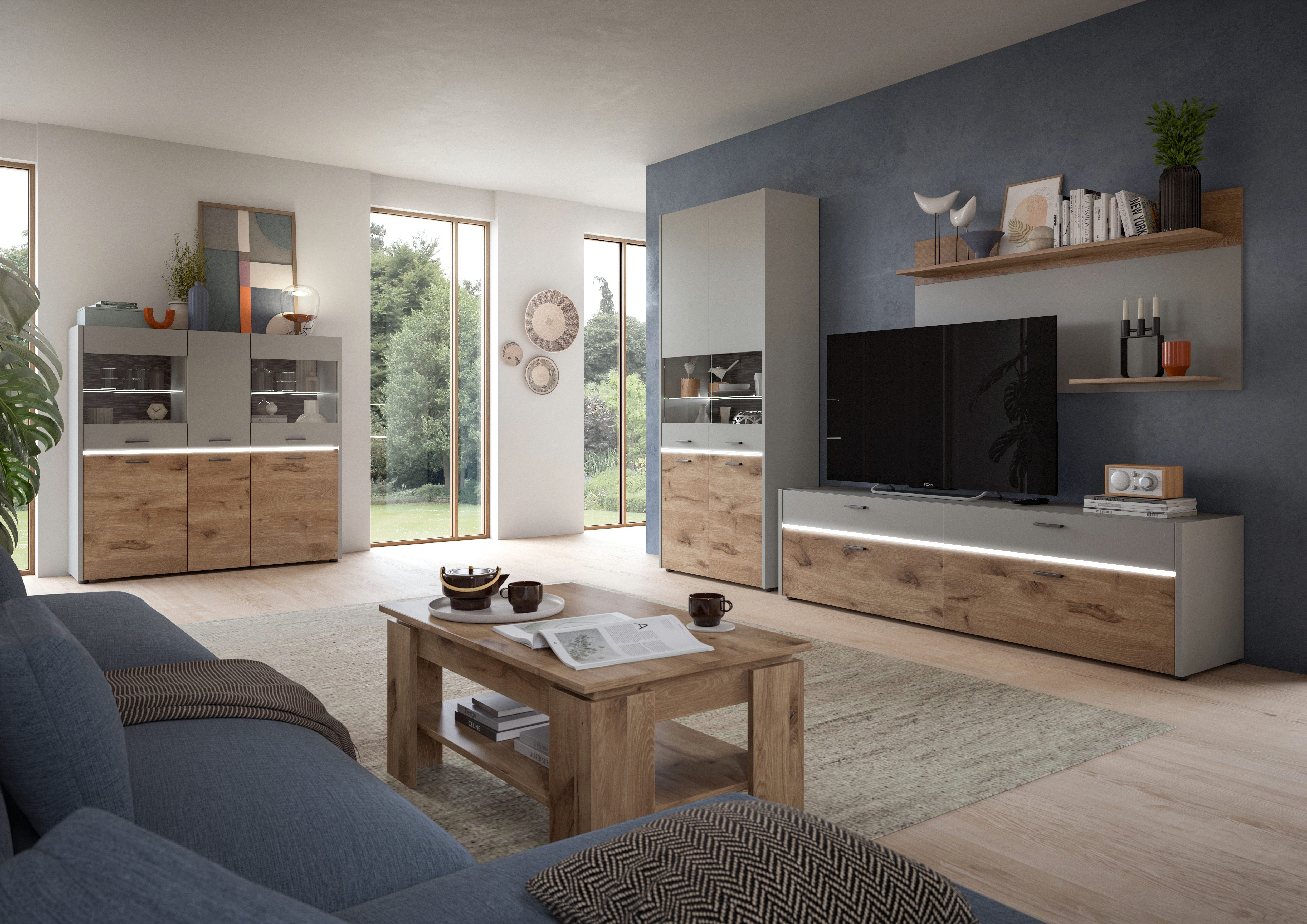 INOSIGN Tv-meubel Spezia, Breedte 185cm, in Lichtgrijs, 2 kleppen, 2 lades TV-meubel, TV-kast, TV-bank, televisiekast, media meubels, mediaboard