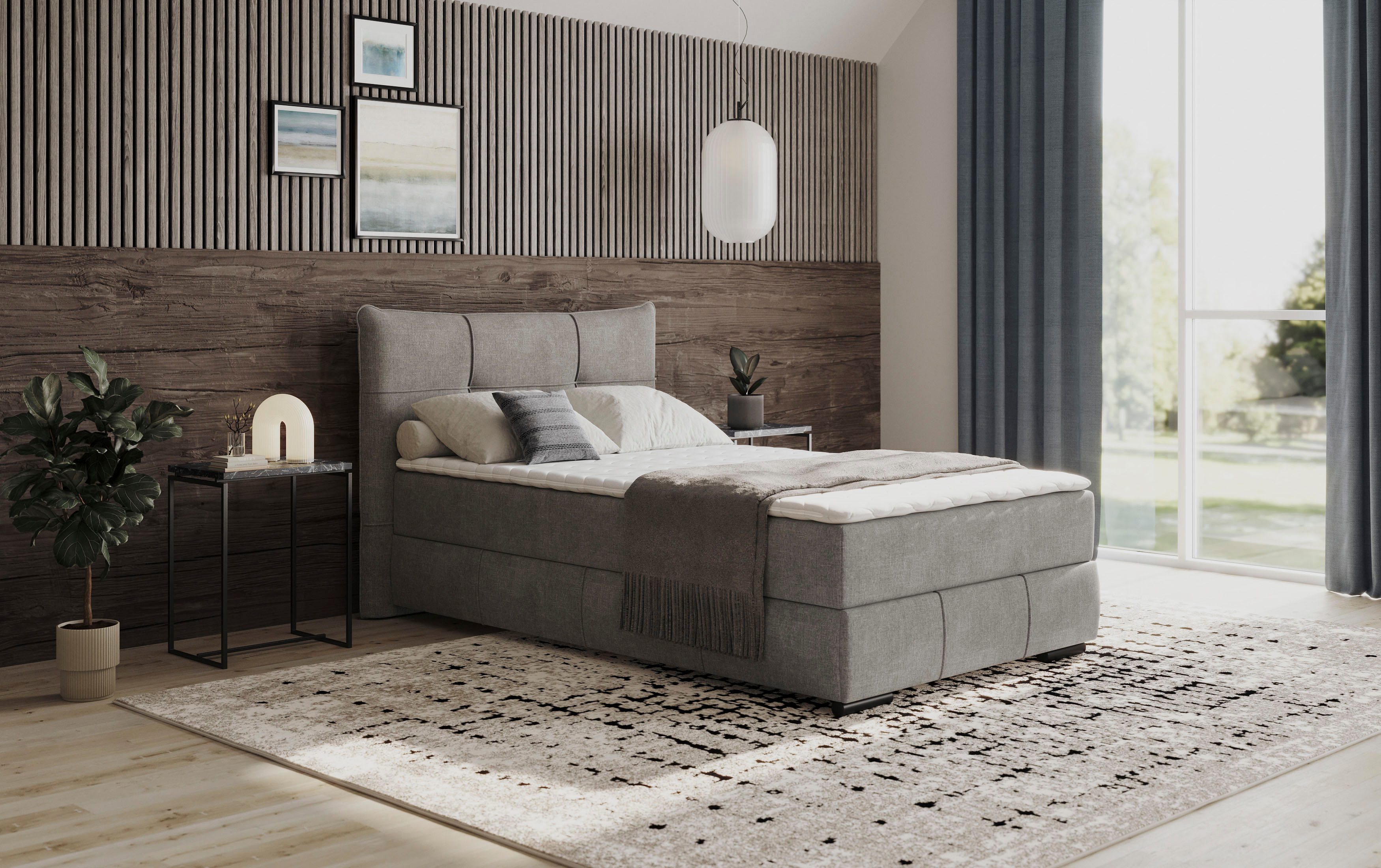 Mr. Couch Boxspring Brewdley met bedkist, incl. matras Topmatras en sierkussen, in verschillende hardheden beschikbaar boxsprings grijs