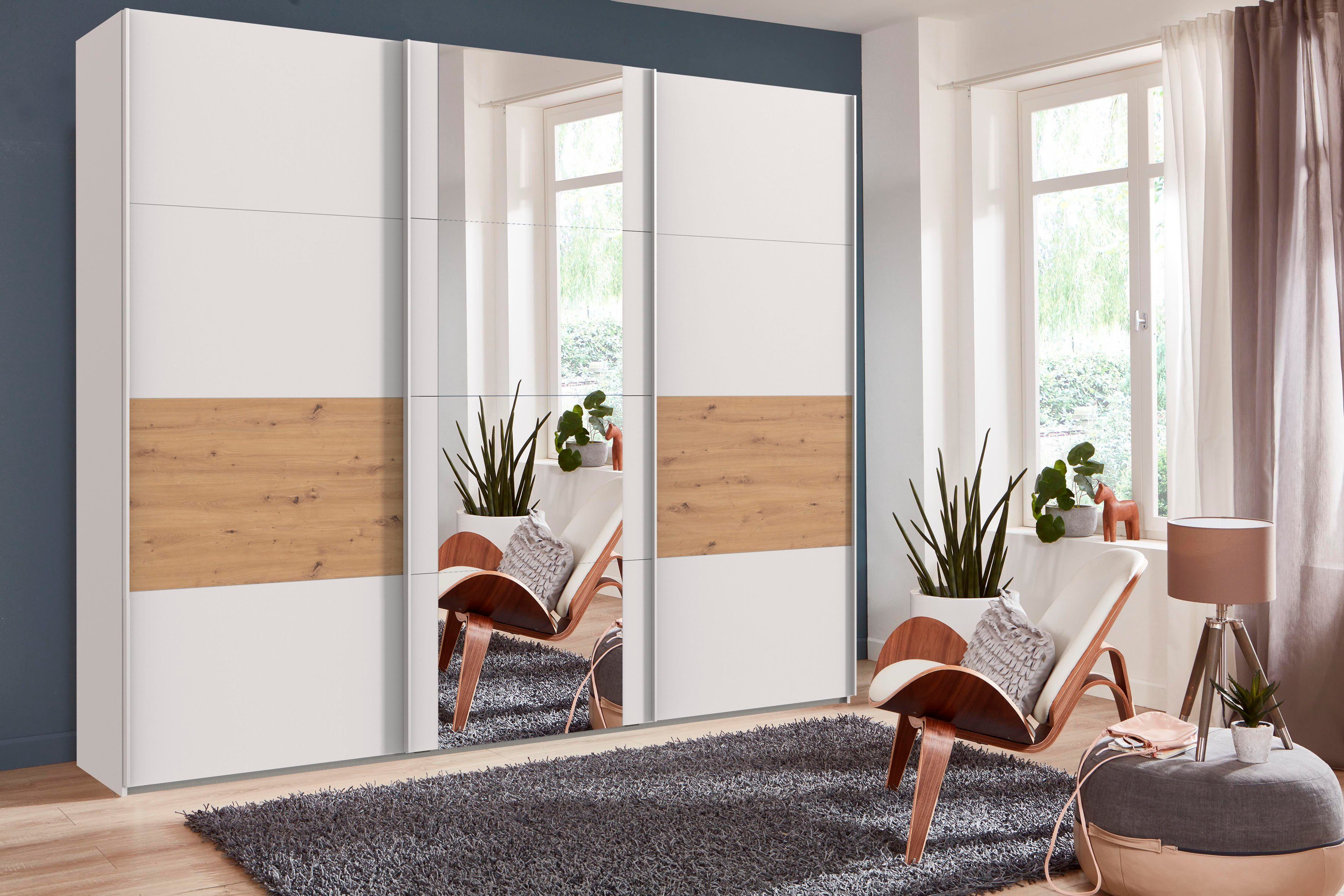 Wimex Zweefdeurkast Barmbek Slaapkamerkast BESTSELLER Garderobekast Kledingkast met 2 stoffen boxen en 2 extra planken, spiegeldeur