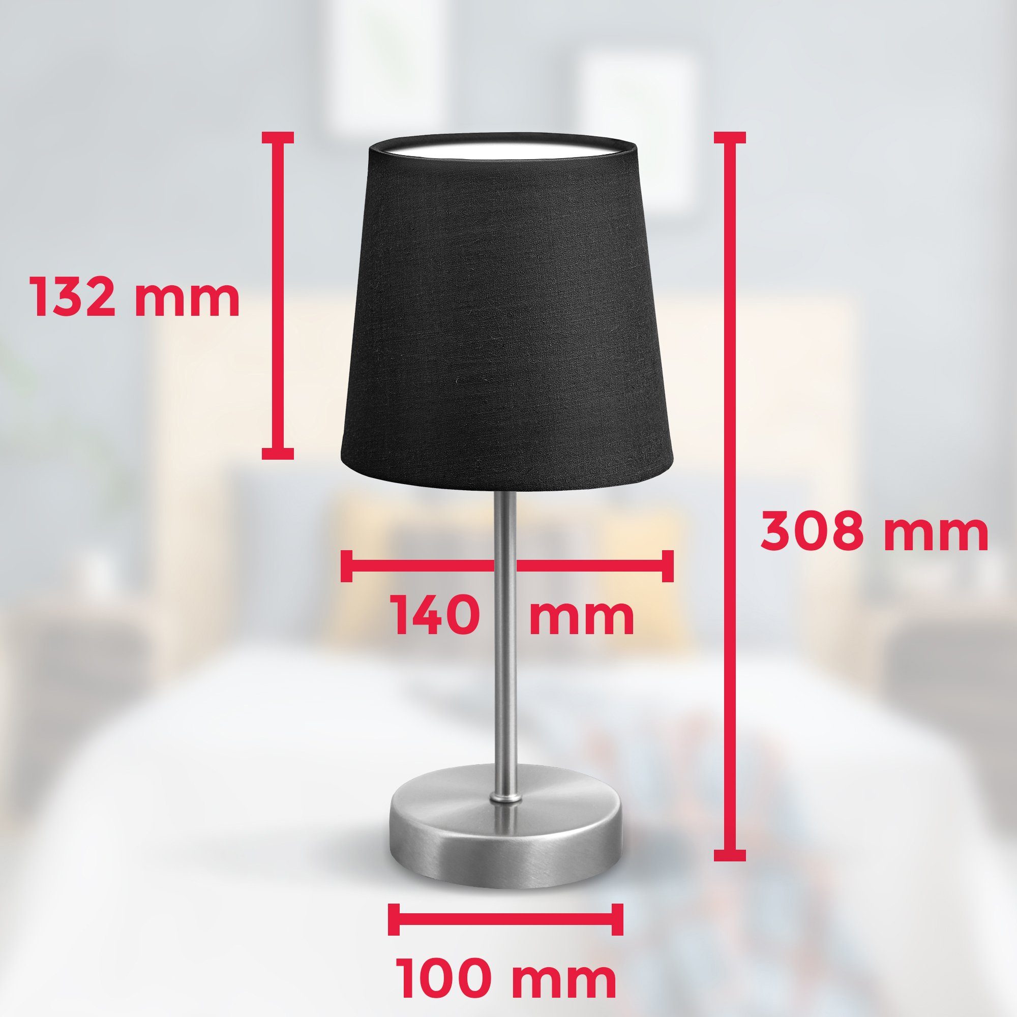 B.K.Licht Tafellamp LED nachttafellamp met schakelaar E14 IP20 stof taupe mat-nikkel