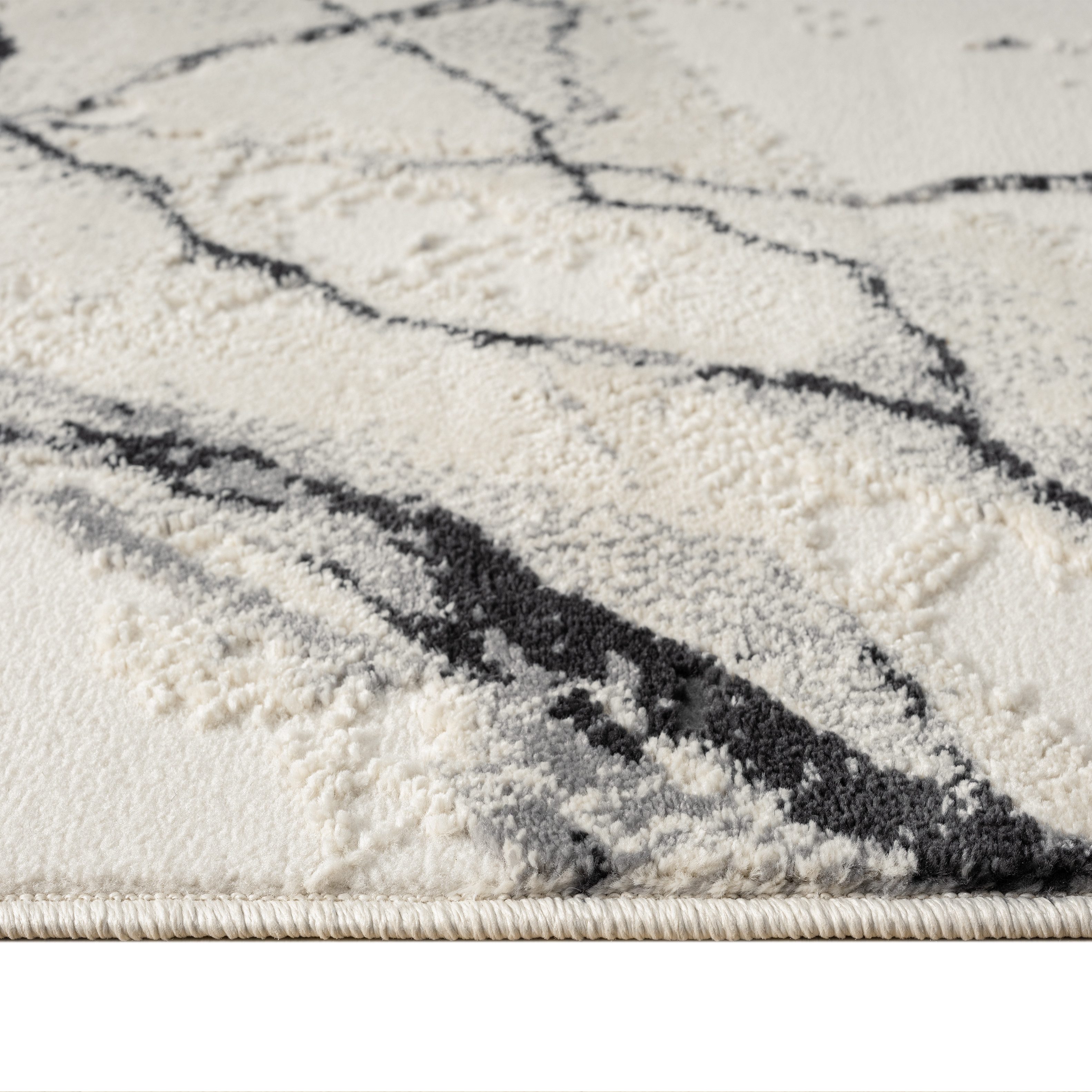 my home Vloerkleed Zoe, Hoog-Laag-Structuur met franjes, modern marmerdesign, woonkamer, slaapkamer,