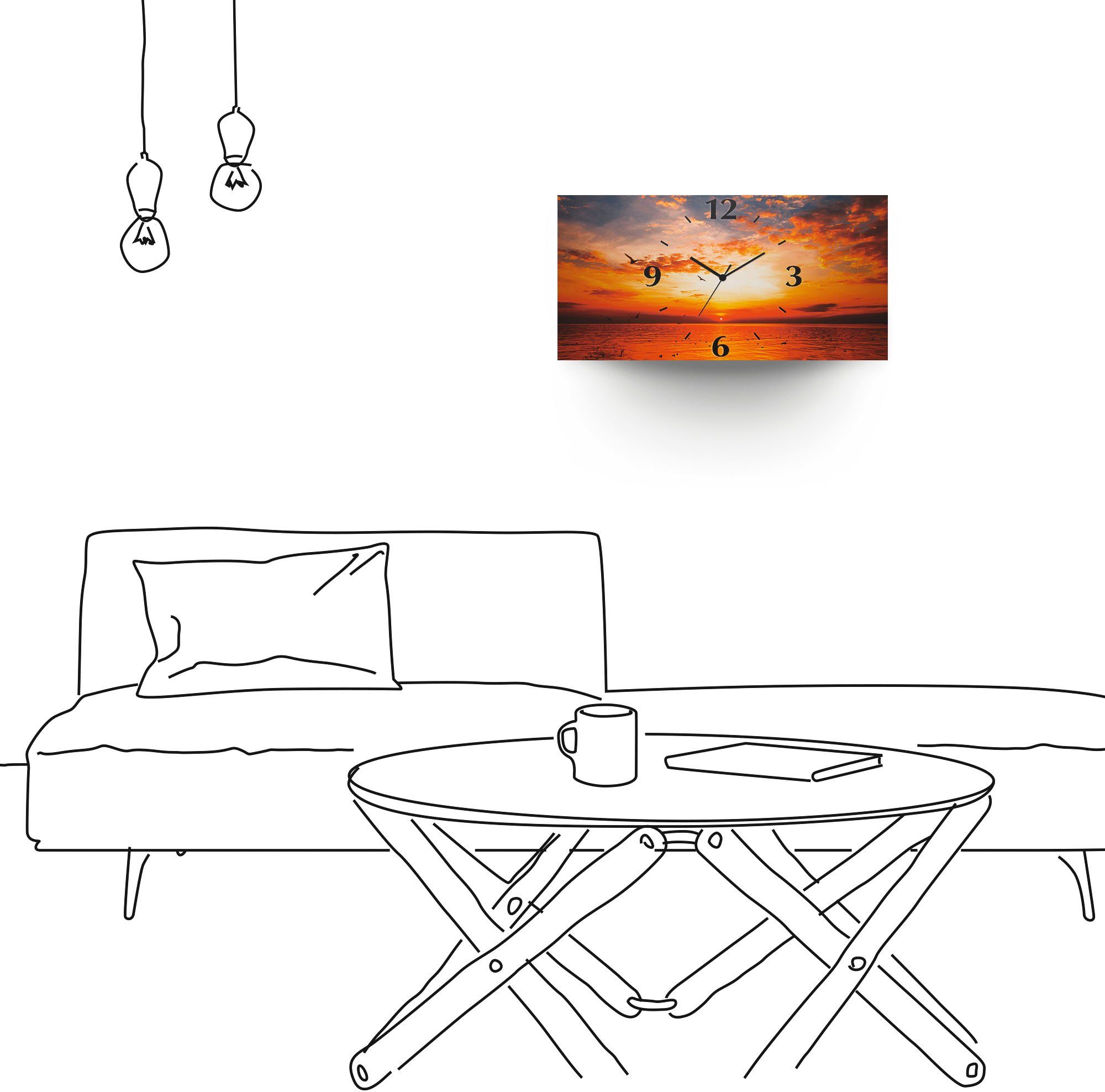 Artland Wandklok Zonsondergang aan het strand 3d-look geschulpt, met kwarts- of radiografisch uurwerk, verschillende maten