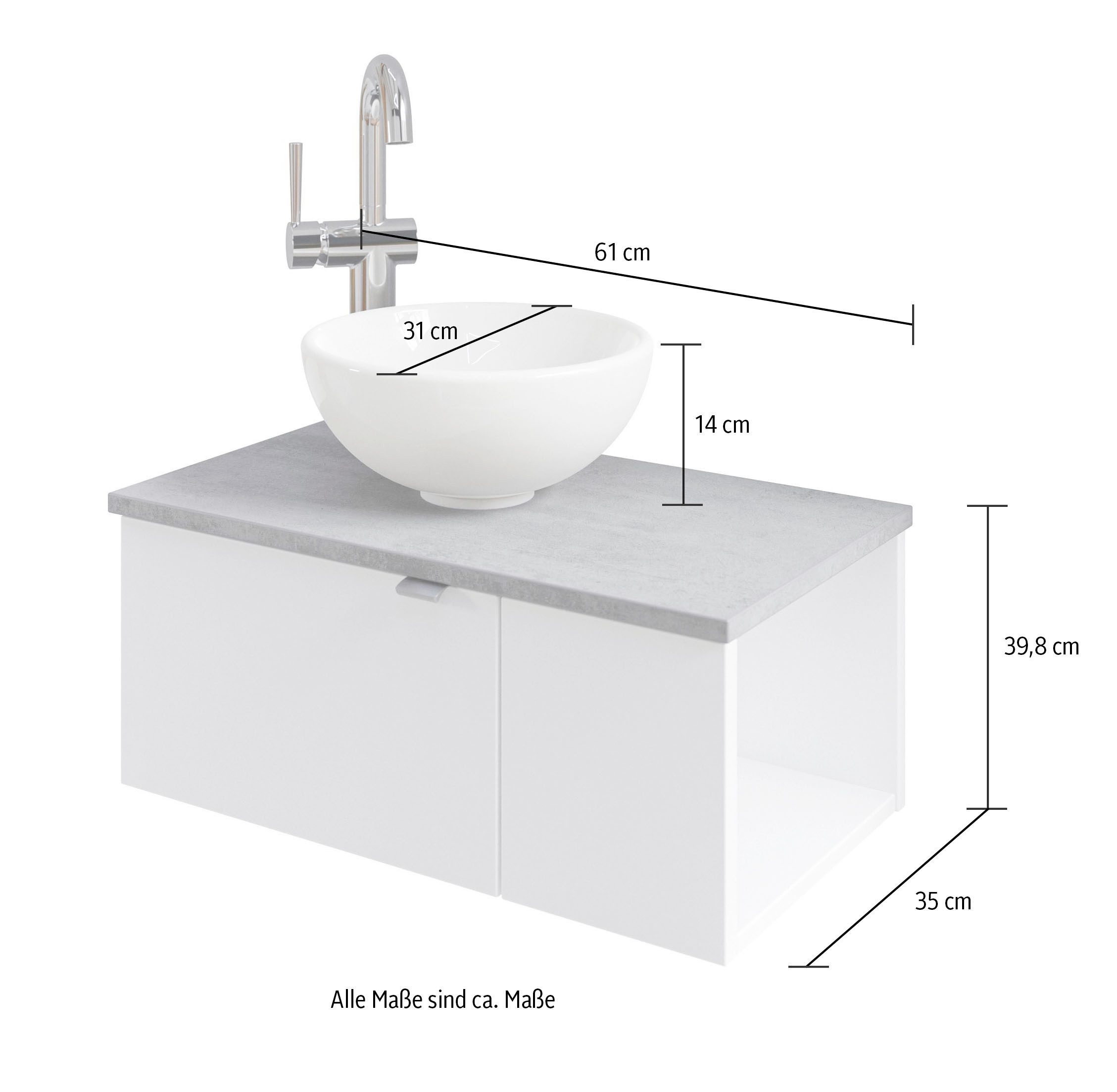 Saphir Wastafelonderkast Serie 6915 wastafel met onderkast voor gastenbadkamer, tweede toilet (3-delig)