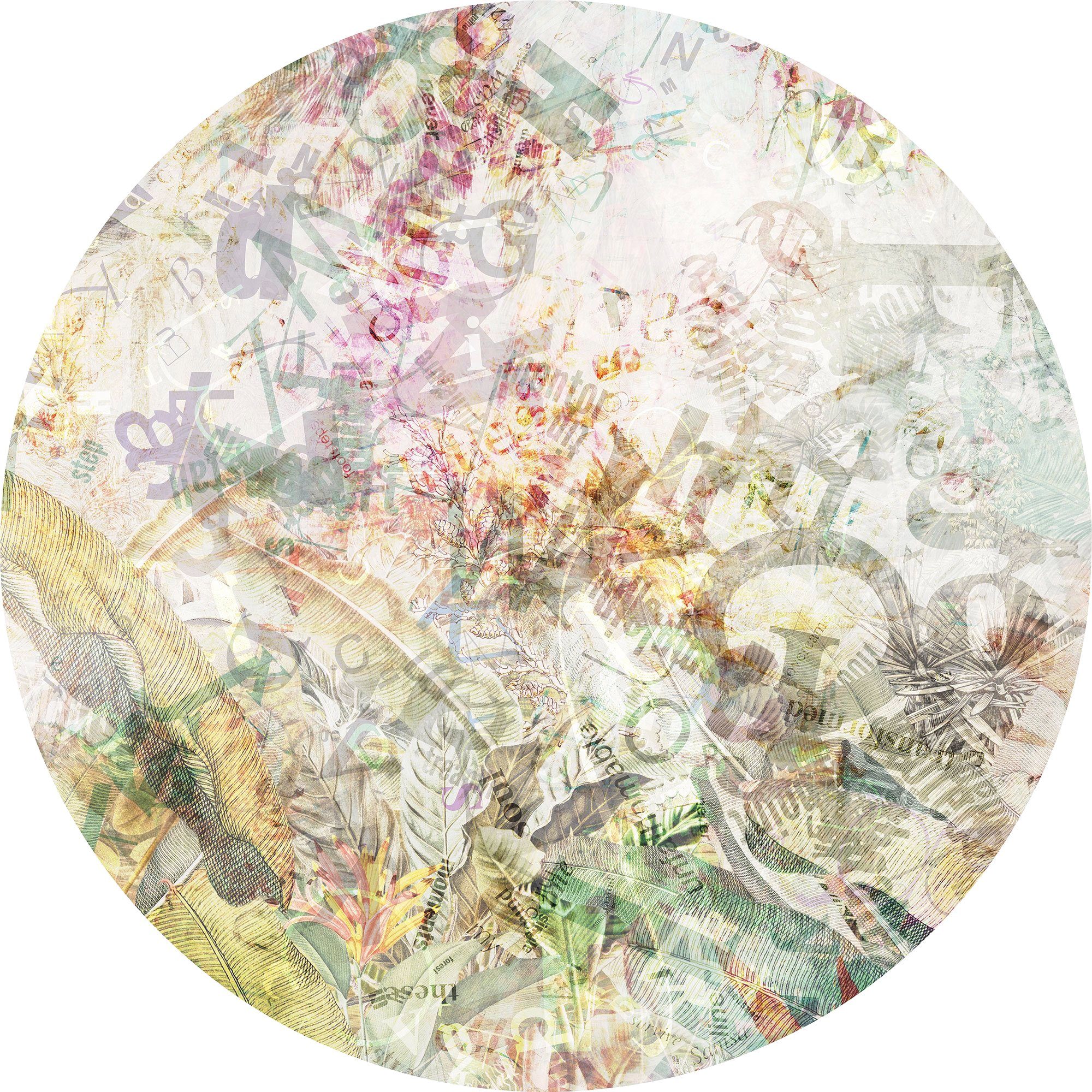 komar fotobehang round stories 125 x 125 cm (breedte x hoogte), rond en zelfklevend (1 stuk) multicolor
