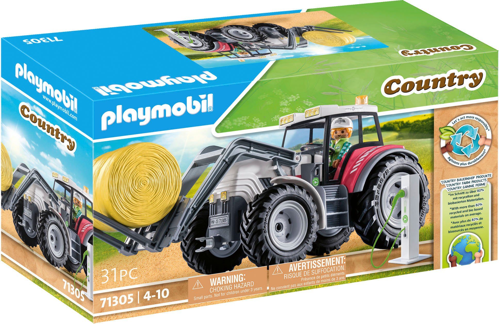 Playmobil® Constructie-speelset Grote tractor (71305), country gedeeltelijk van gerecycled materiaal, made in germany (31-delig)