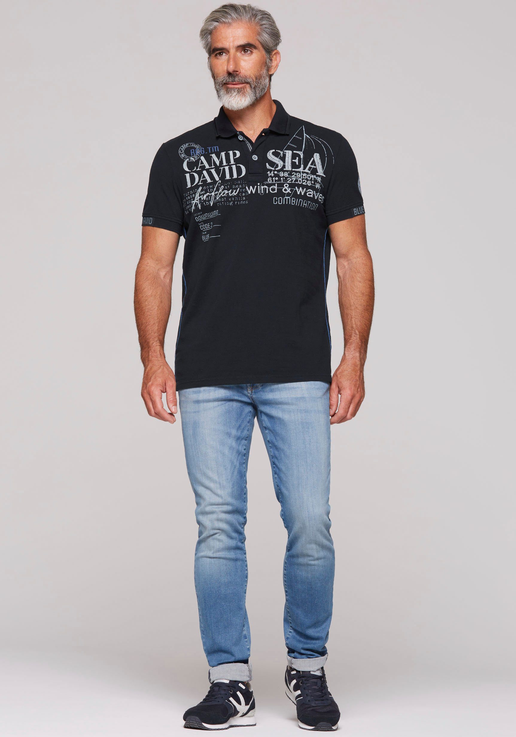 CAMP DAVID Poloshirt met logo-applicaties