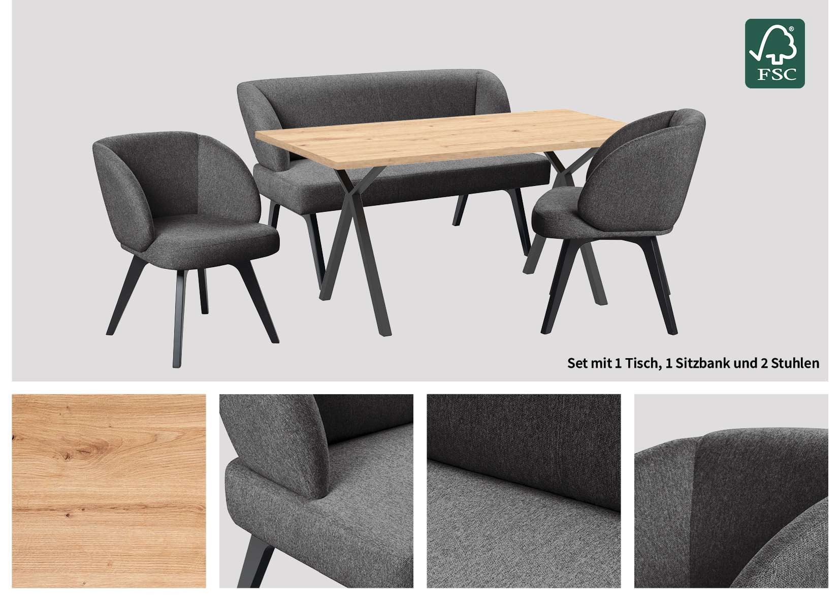 Home affaire Eethoek Aretha eettafelbank, zitgroep, keukenbank, gestoffeerde bank Eetkamer zitgroep, tafel, stoelen en bank gestoffeerd, Nosag-vering