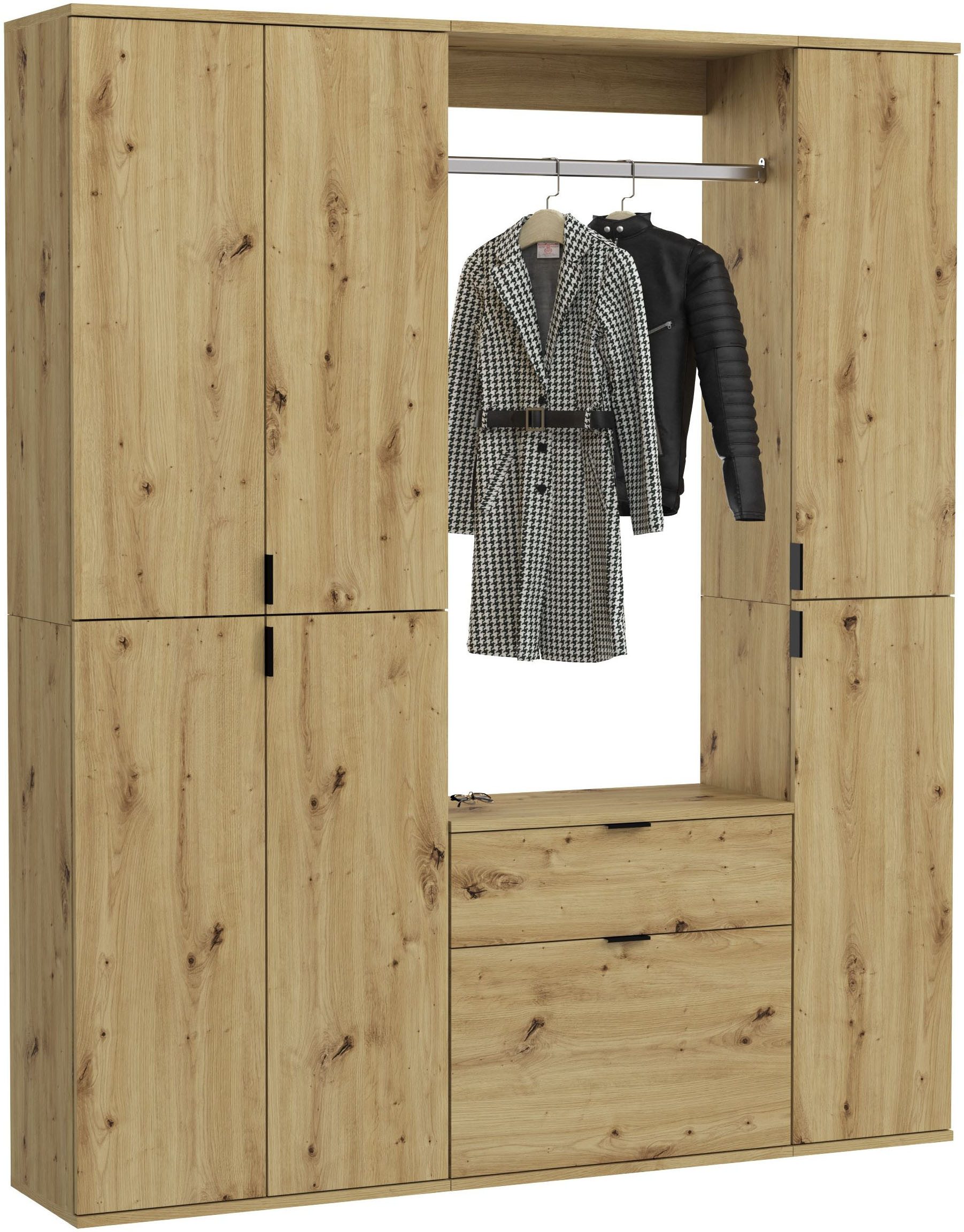 INOSIGN Halmeubelset Trondheim, Breedte 152 cm, 5-delig, bestaande uit: 2x garderobekast, 1 commode, 1 kledingstang, 1 legplank (set, 4-delig)