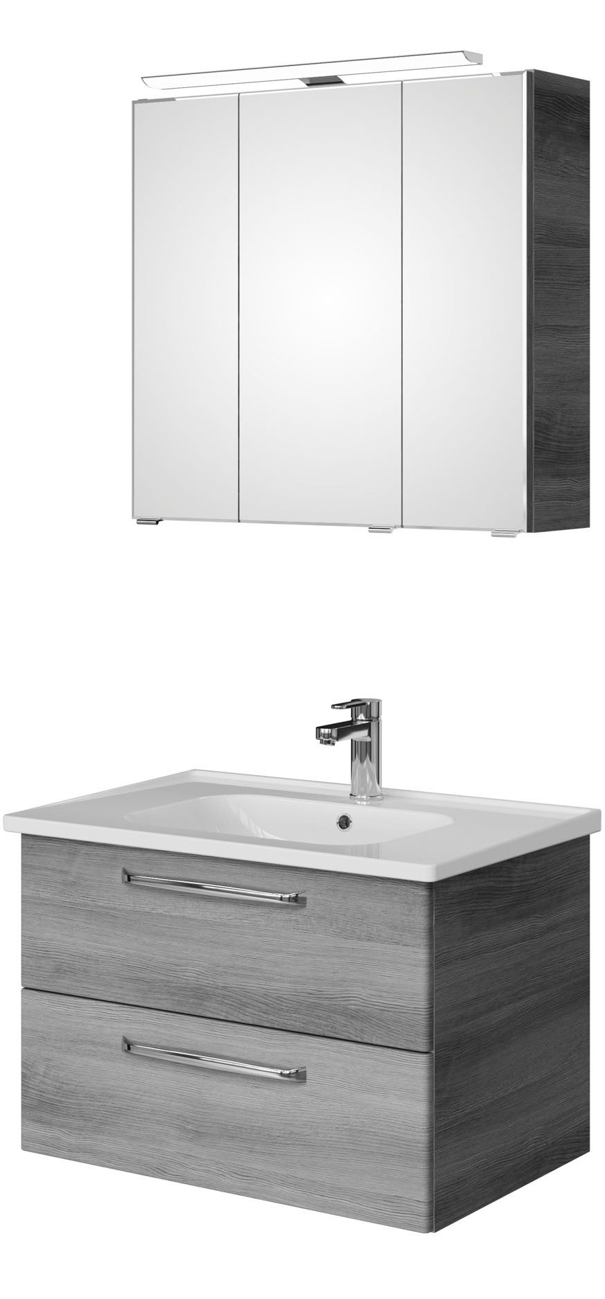 Saphir Badmeubelset Trentino 2-delig keramische wasbak, spiegelkast met LED-lamp Badkamermeubel-set 79cm breed, incl. deurdemper, 3 deuren, 2 lades (3