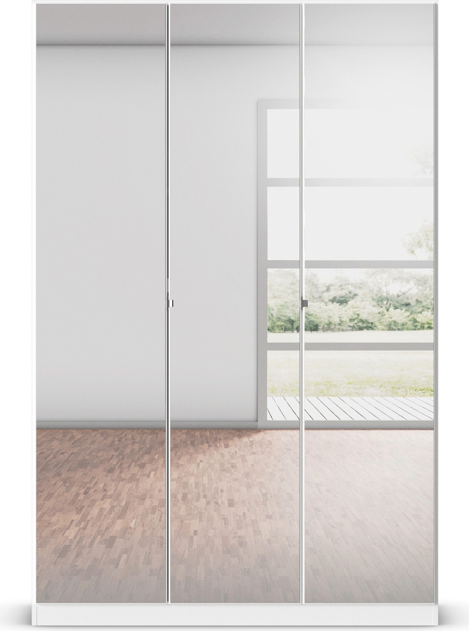 rauch Draaideurkast Reflect met spiegelfront, inclusief praktische interne indeling en stoffen dozen-set