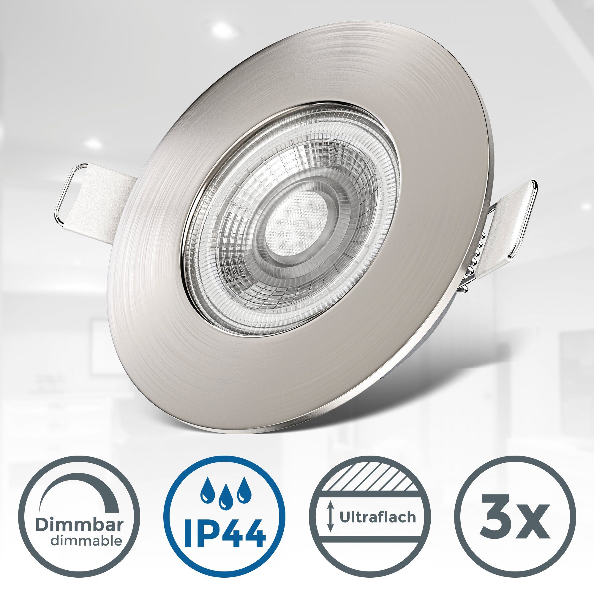 B.K.Licht Led-inbouwlamp BK_EL1282 LED Bad-Einbauleuchten, 3er Set, Dimmbar, Ultra Flach, IP44 (3 st