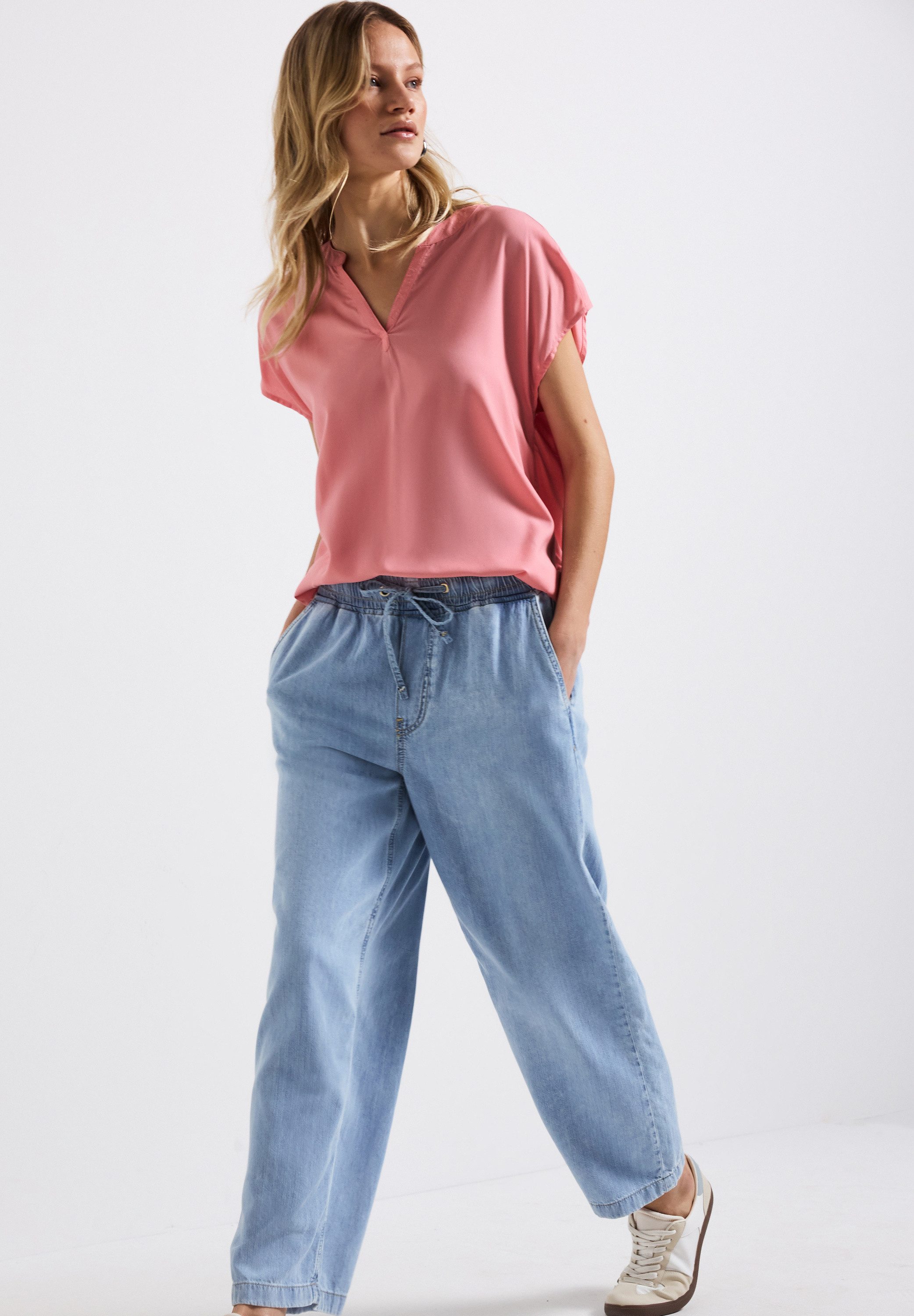 STREET ONE Blouse met korte mouwen Hals met split
