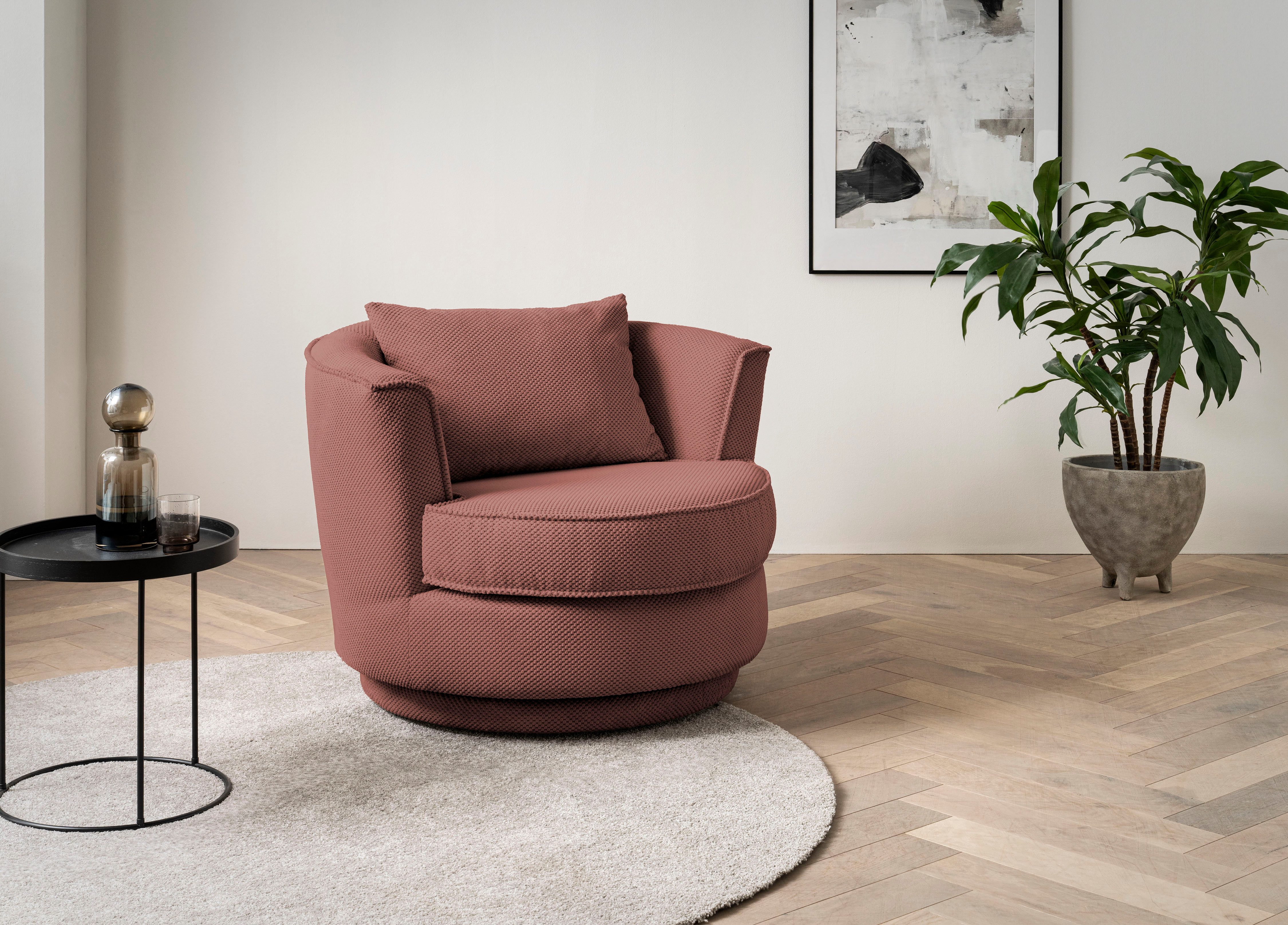Leonique Draaibare fauteuil Maisie trendy stof mega cord, 360 graden draaibaar met 1 sierkussen 55 x 40 cm