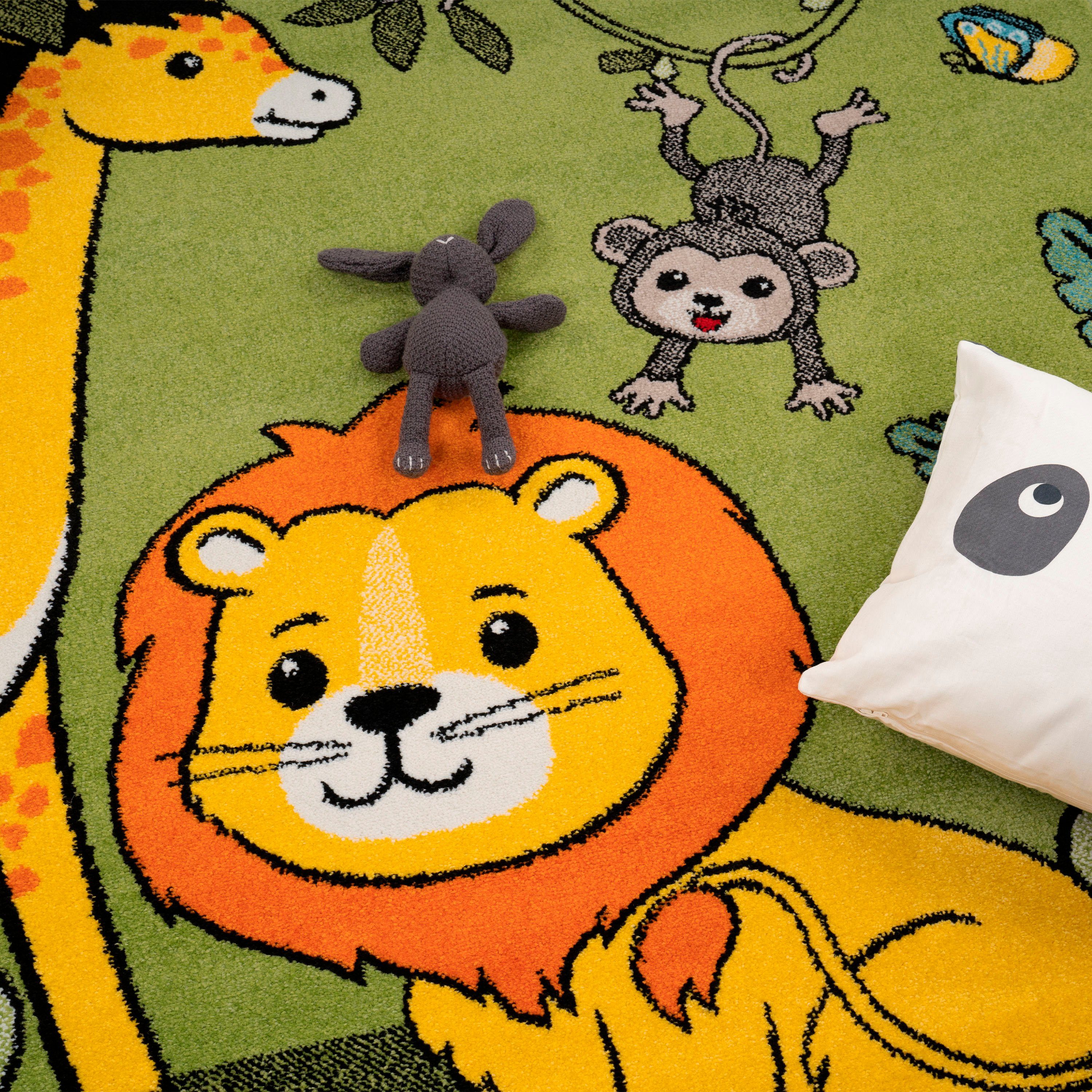 Paco Home Kindervloerkleed ECE 958 Korte pool, motief leuke dierentuindieren, kinderkamer