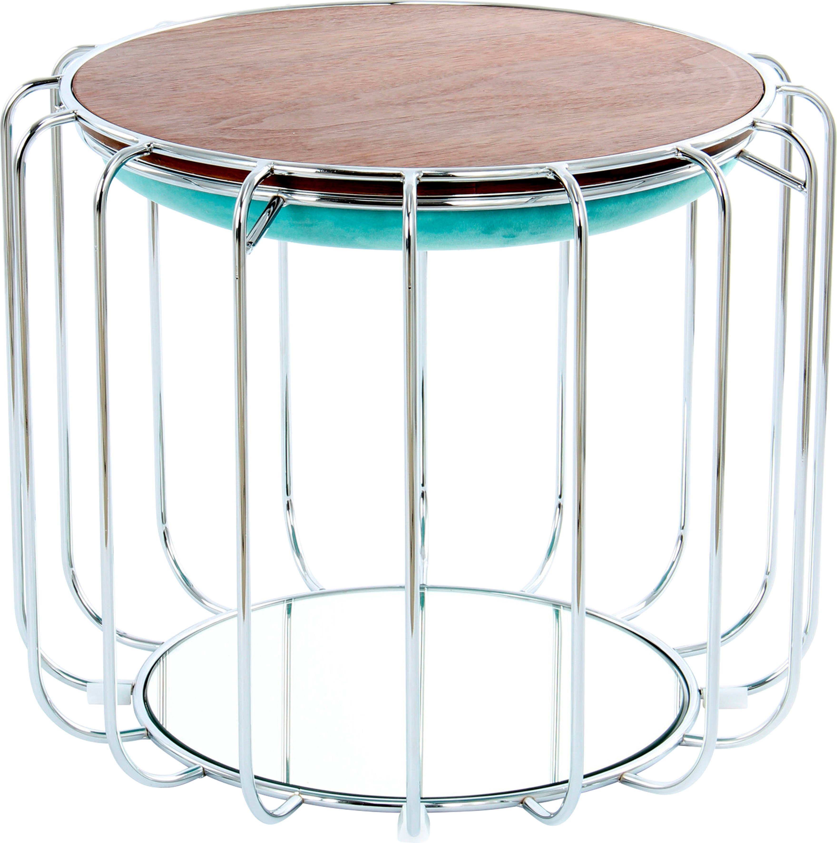 Kayoom Bijzettafel Pouf Comfortable 110, afneembare en omkeerbare bovenkant praktisch om te bouwen tot tafel of voetenbank/poef, met spiegelglas (1