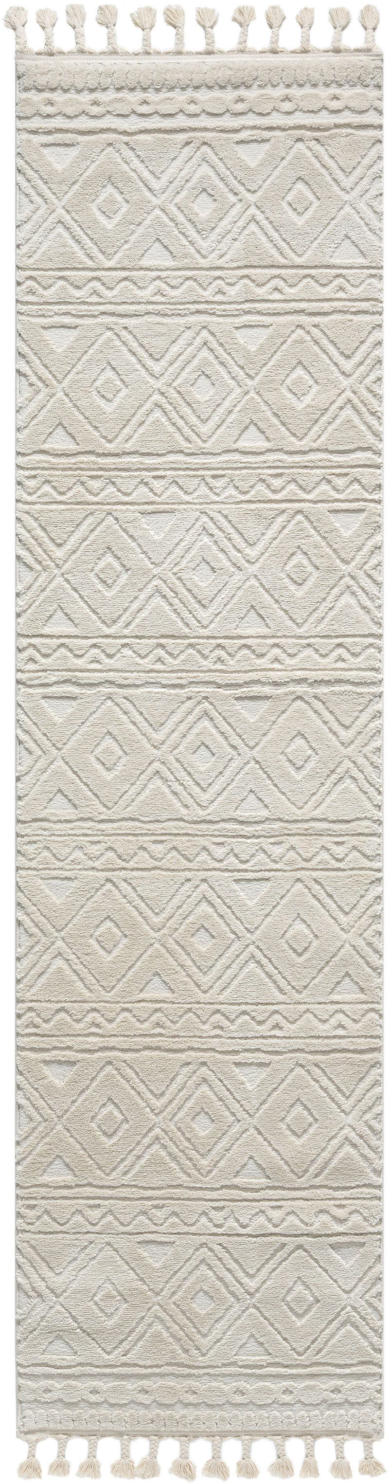 my home Loper Bonvo 80x300 cm met franjes, hoog-laagstructuur, woonkamer, slaapkamer