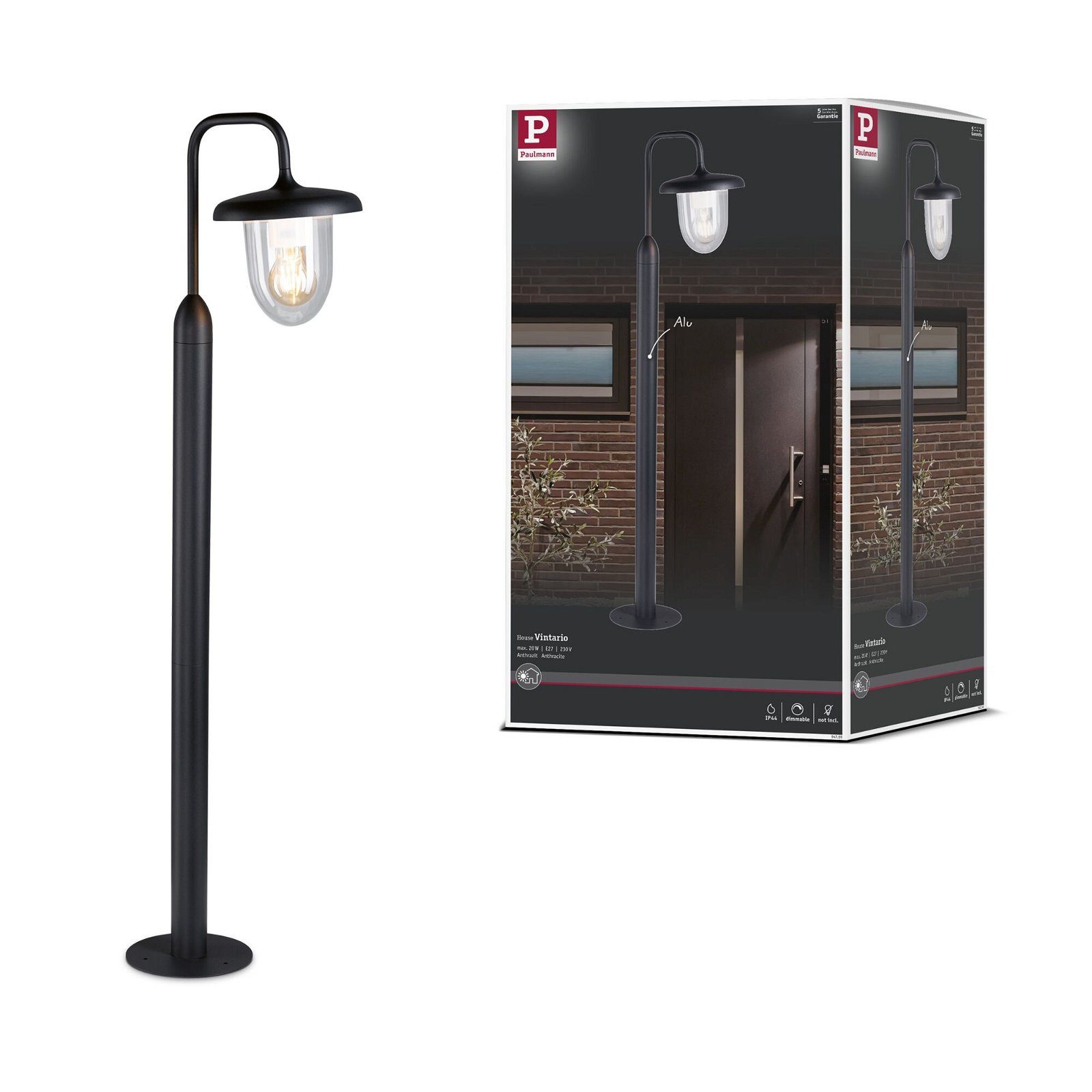 Paulmann Led-bolderlamp Vintario IP44 rond 1.135mm max. 20W 230V Antraciet E27 Aluminium (1 stuk)