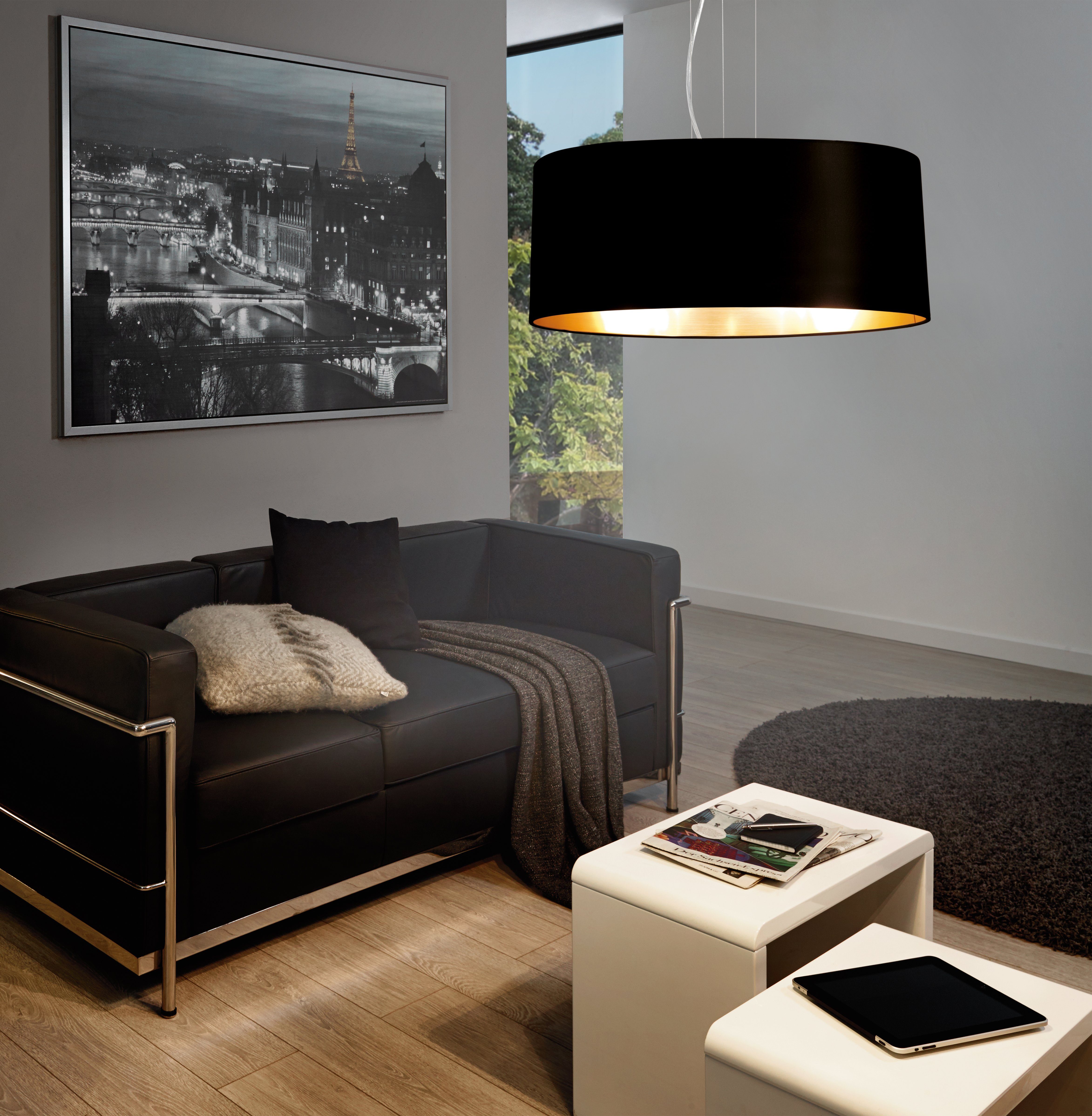 EGLO Hanglamp MASERLO hanglamp, zwart, goud, zilver, stof, elegant, modern Textiel hanglamp zwart/goudkleur, van staal en stof, E27, Ø53 cm