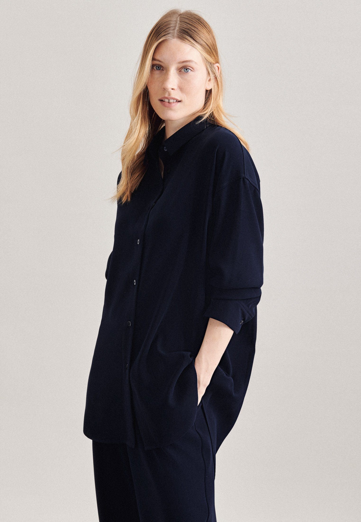 seidensticker Lange blouse Zwarte roos Lange mouwen kraag uni