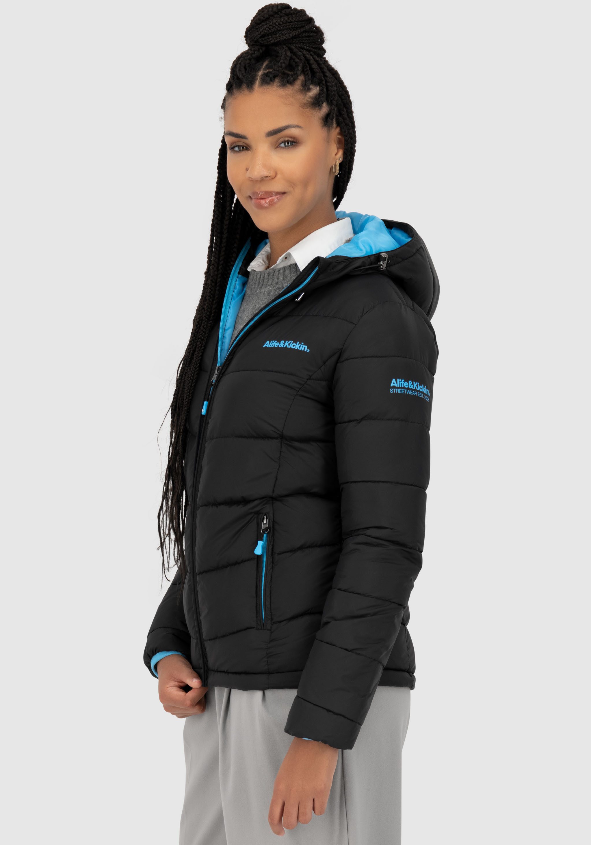 Alife & Kickin Gewatteerde jas AndriaAK lichte getailleerde tussenjas met brede stiksels en capuchon