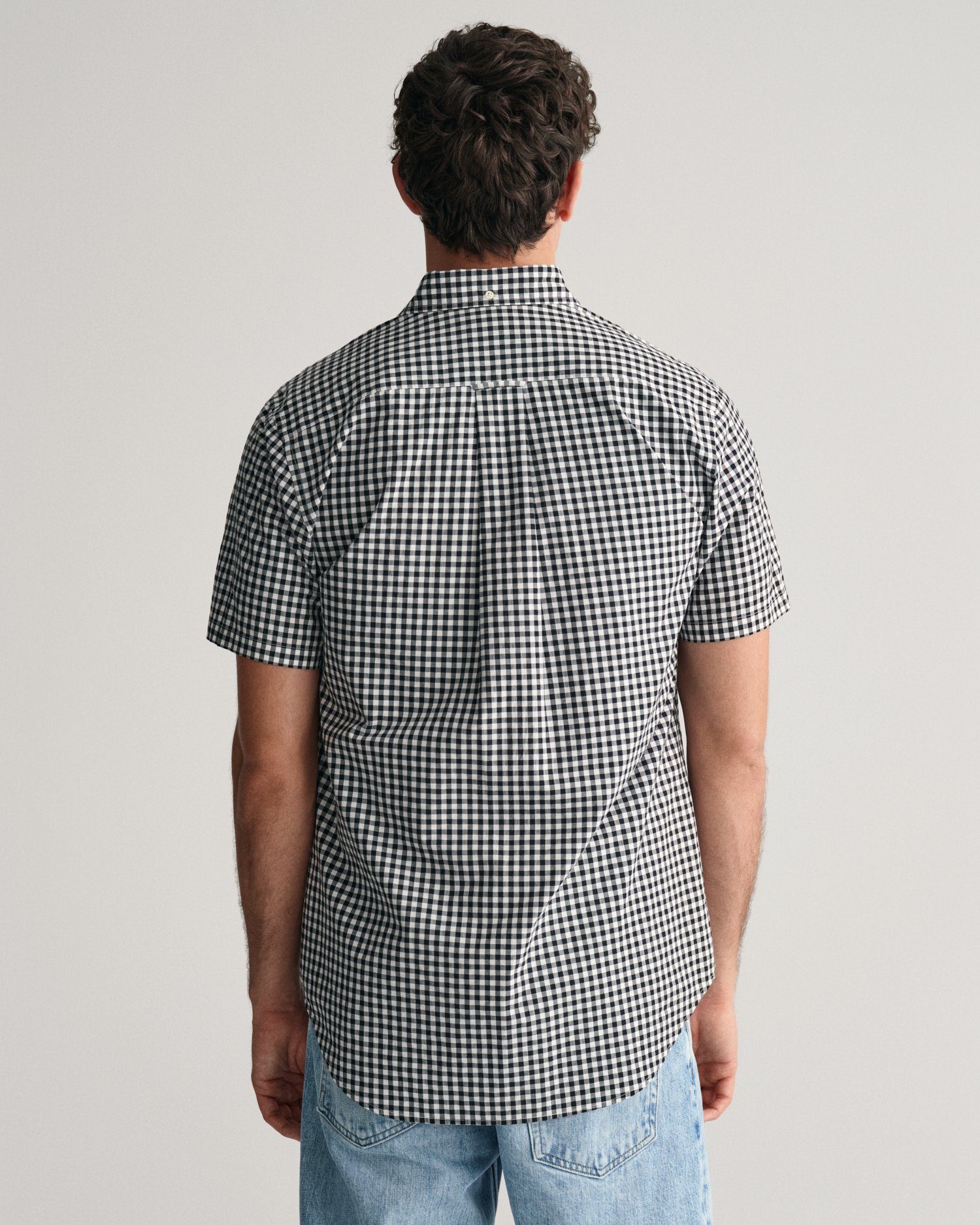 Gant Overhemd met korte mouwen Regular Fit Gingham Poplin Overhemd slijtvast easy care geruit