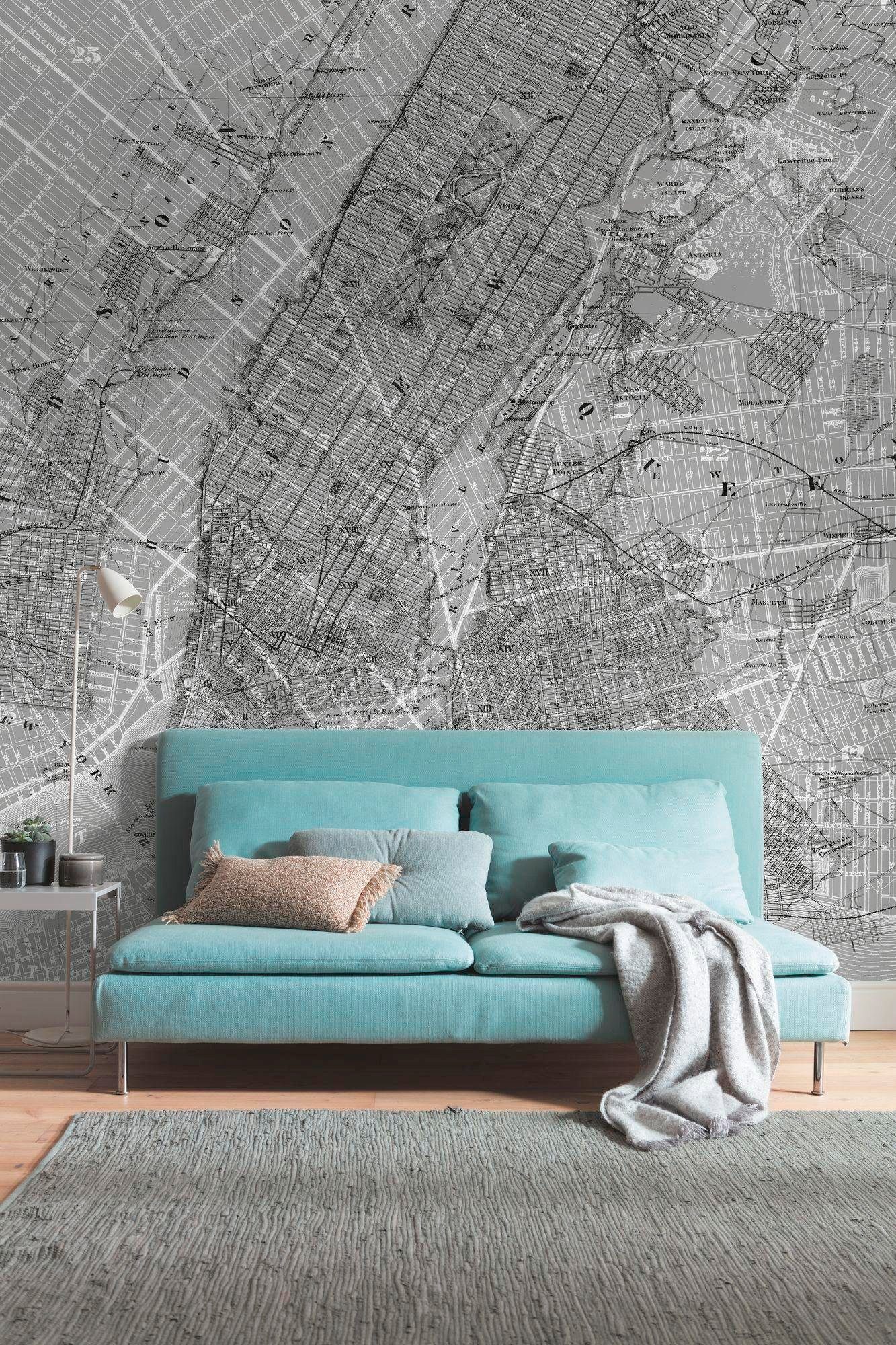 Komar Vliesbehang Digitale print vlies - NYC Map - Afmeting 200 x 250 cm (1 stuk)