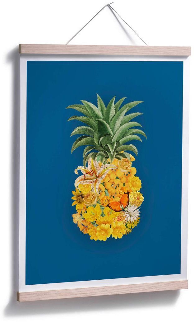 Wall-Art Poster Ananas bloem blauw Poster zonder lijst (1 stuk)