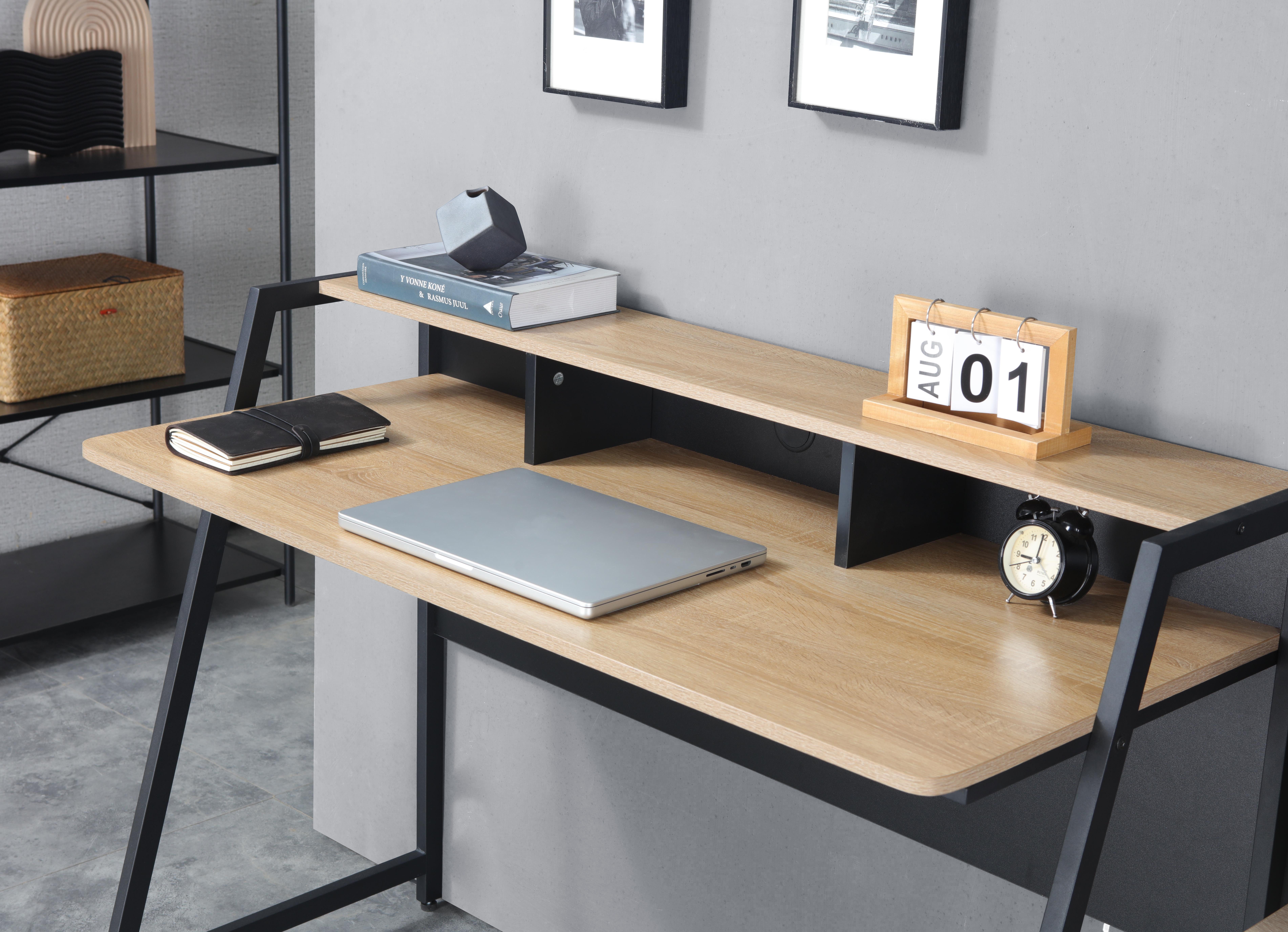 INOSIGN Bureau Horda, computertafel met monitorsteun & kabeldoorvoer asymmetrisch metalen frame, afgeronde abs-randen, breedte 124 cm