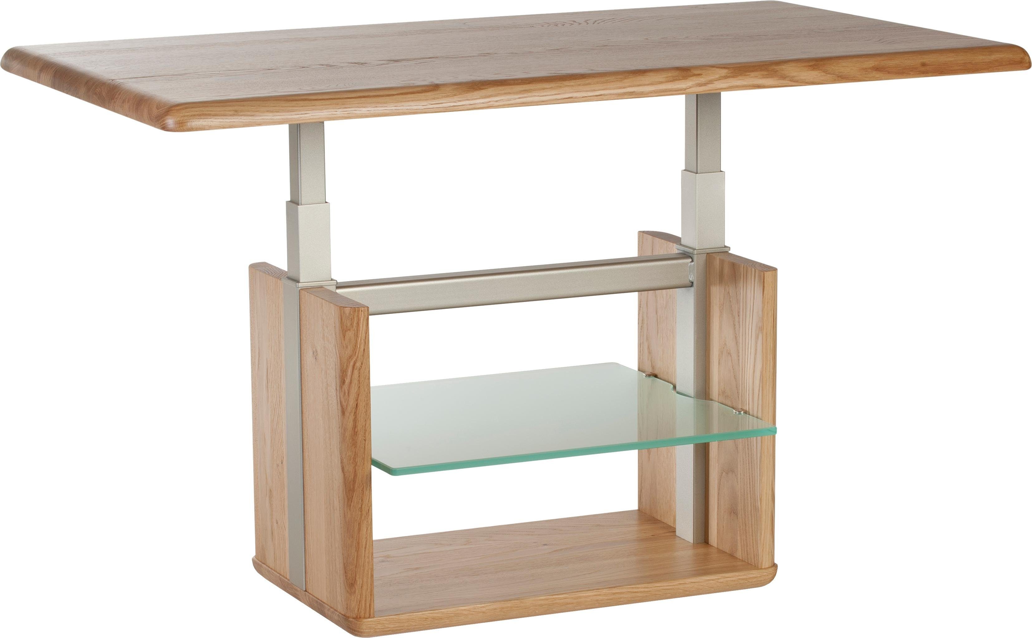 Vierhaus Salontafel Viola Massief hout, planchet glas gesatineerd, verrijdbaar
