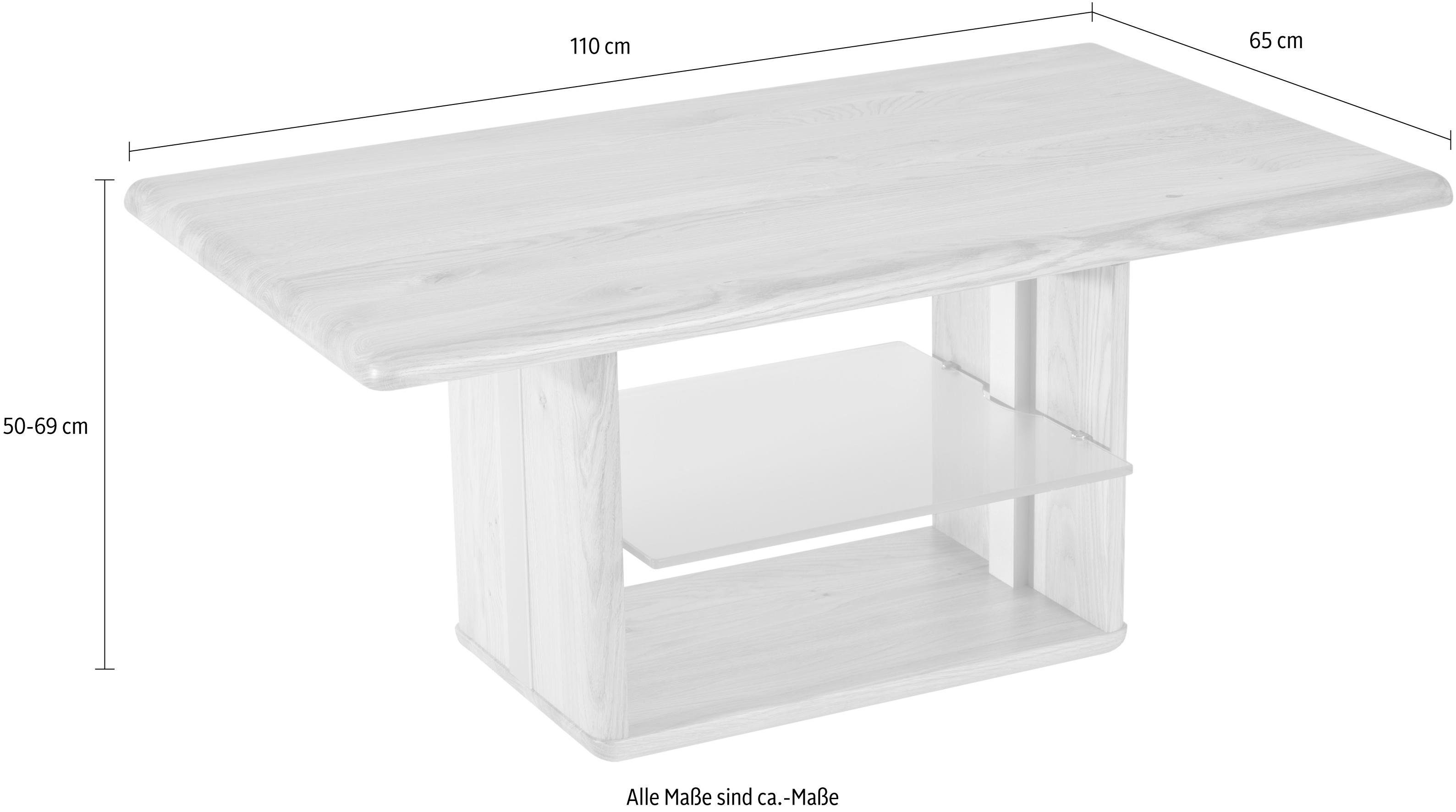 Vierhaus Salontafel Viola Massief hout, planchet glas gesatineerd, verrijdbaar