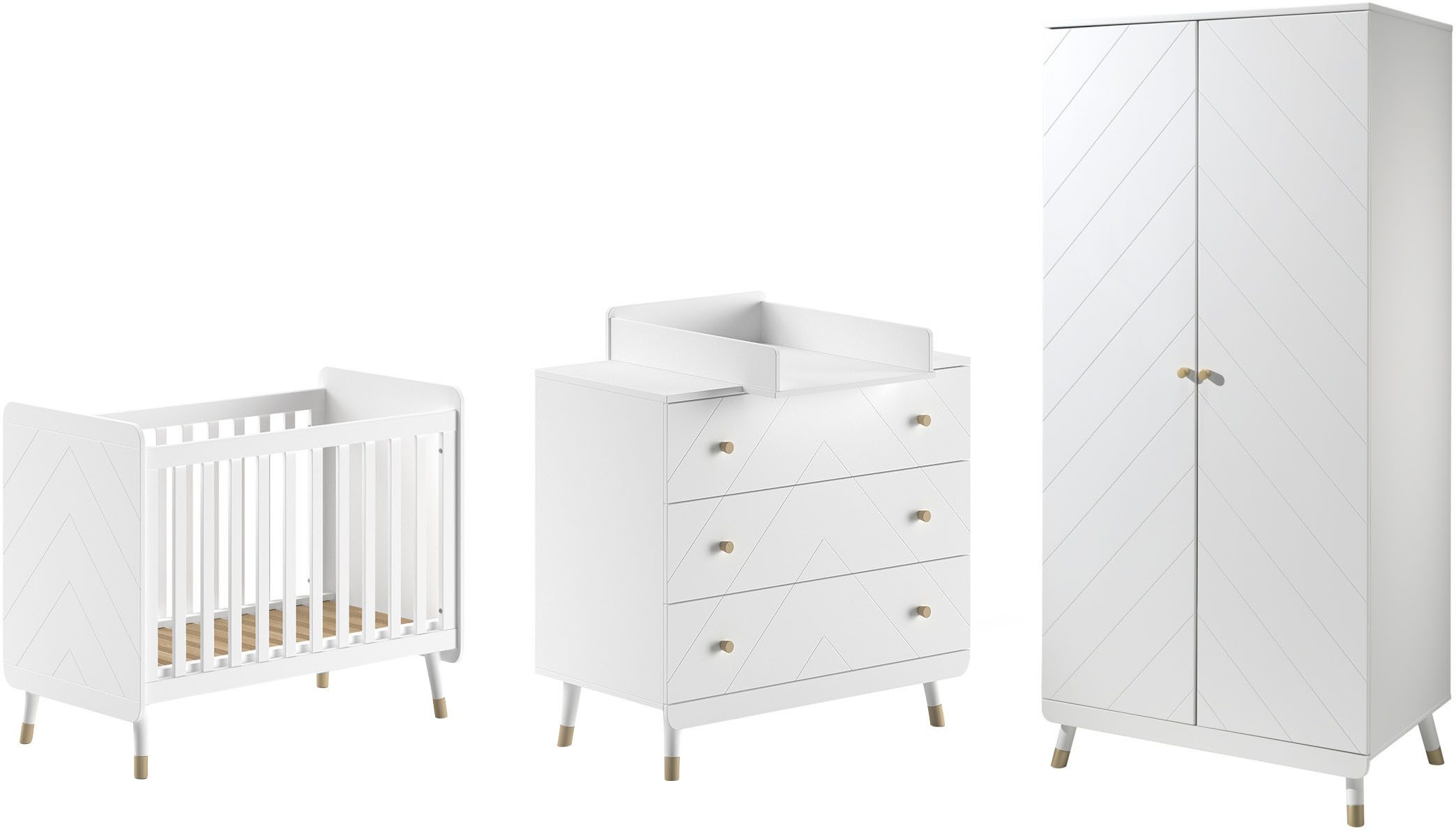 Vipack Babymeubelset 4-delig biedt alles voor uw kinderkamer, afwerking satin wit gelakt